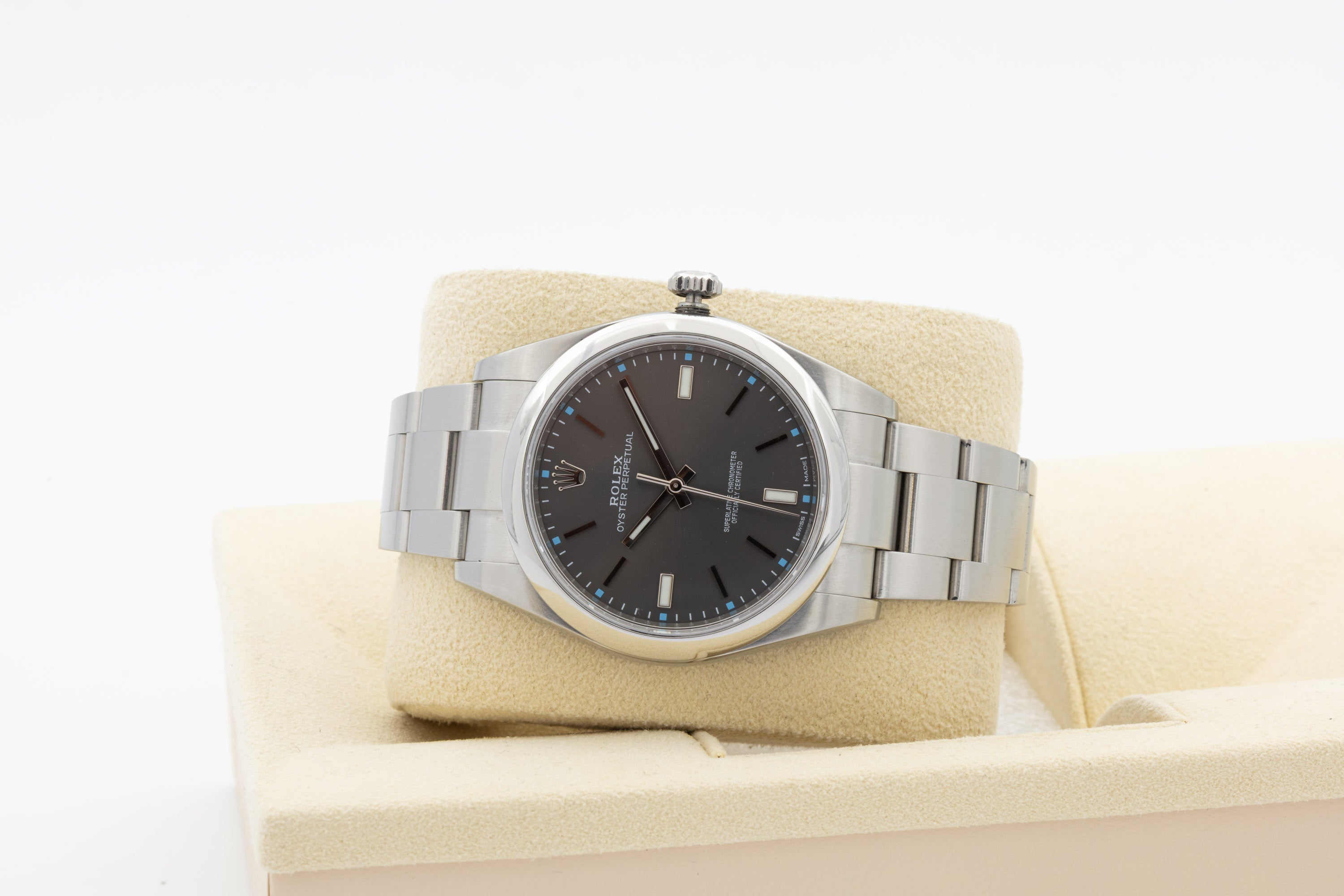 Rolex Oyster Perpetual 114300 quadrante Dark Rhodium del 2016 + service Rolex