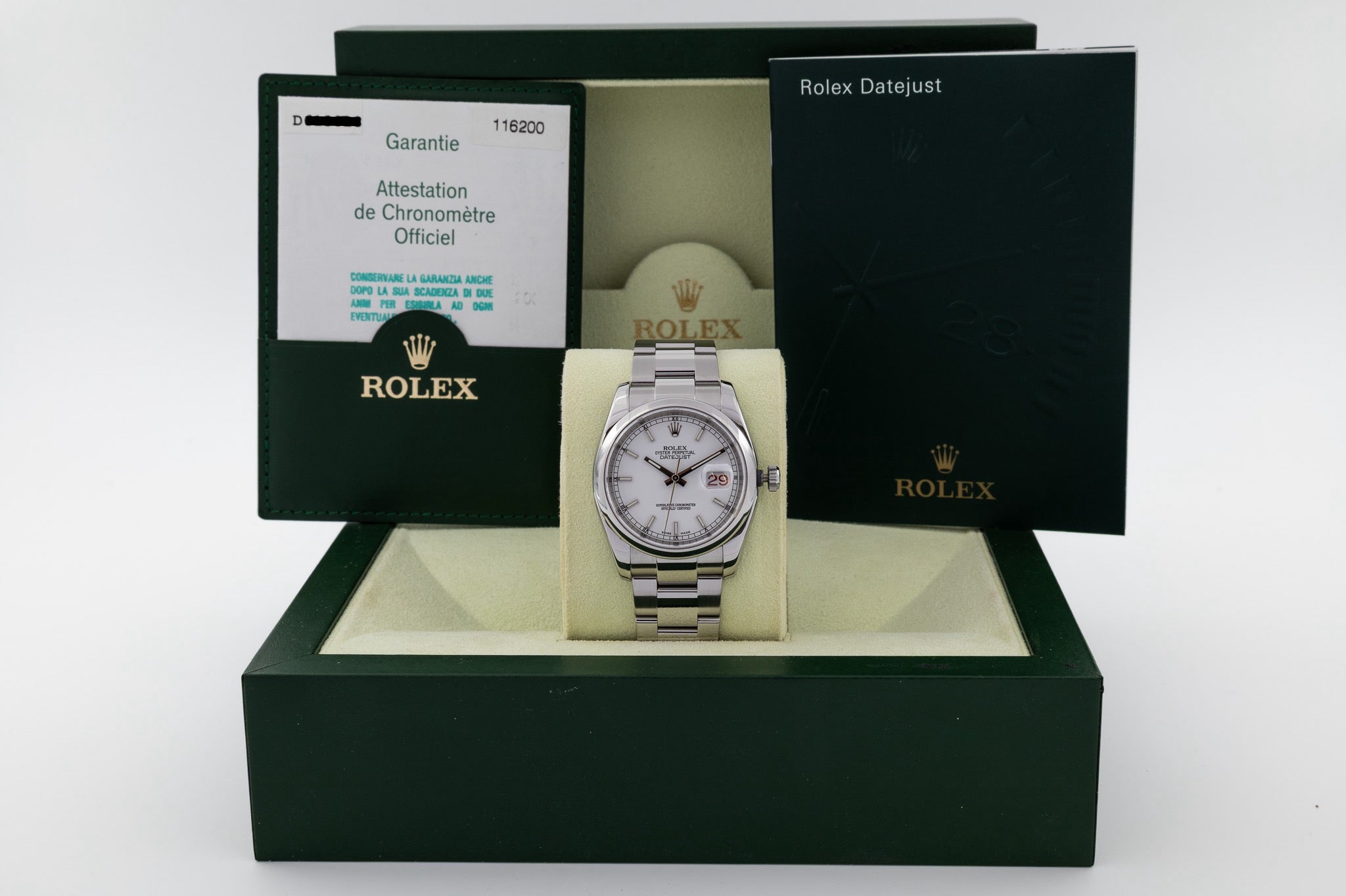 Rolex Datejust 116200 quadrante bianco "Roulette" del 2007
