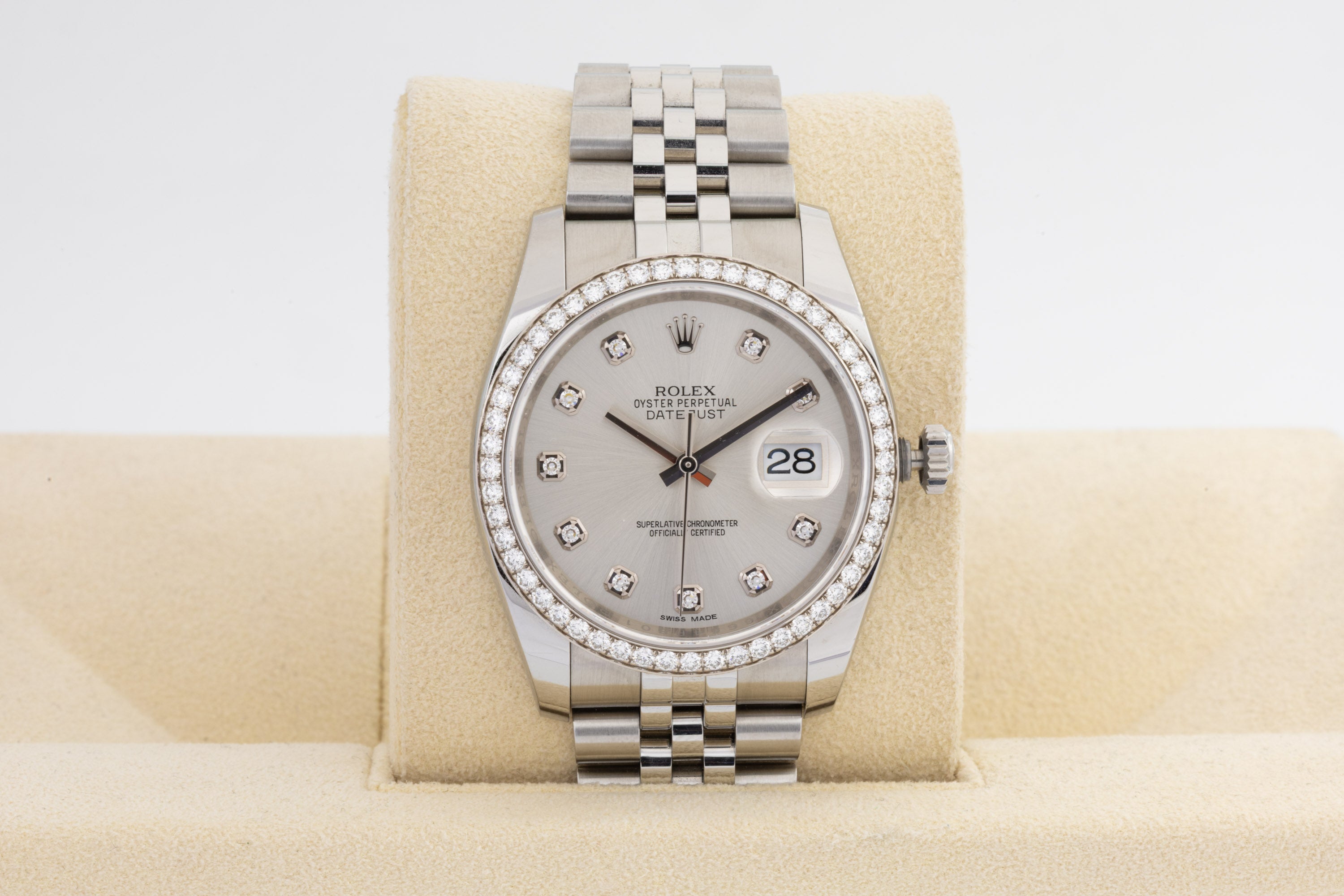 Rolex Datejust 116244 quadrante argento con ghiera e indici Diamanti del 2016 Italia