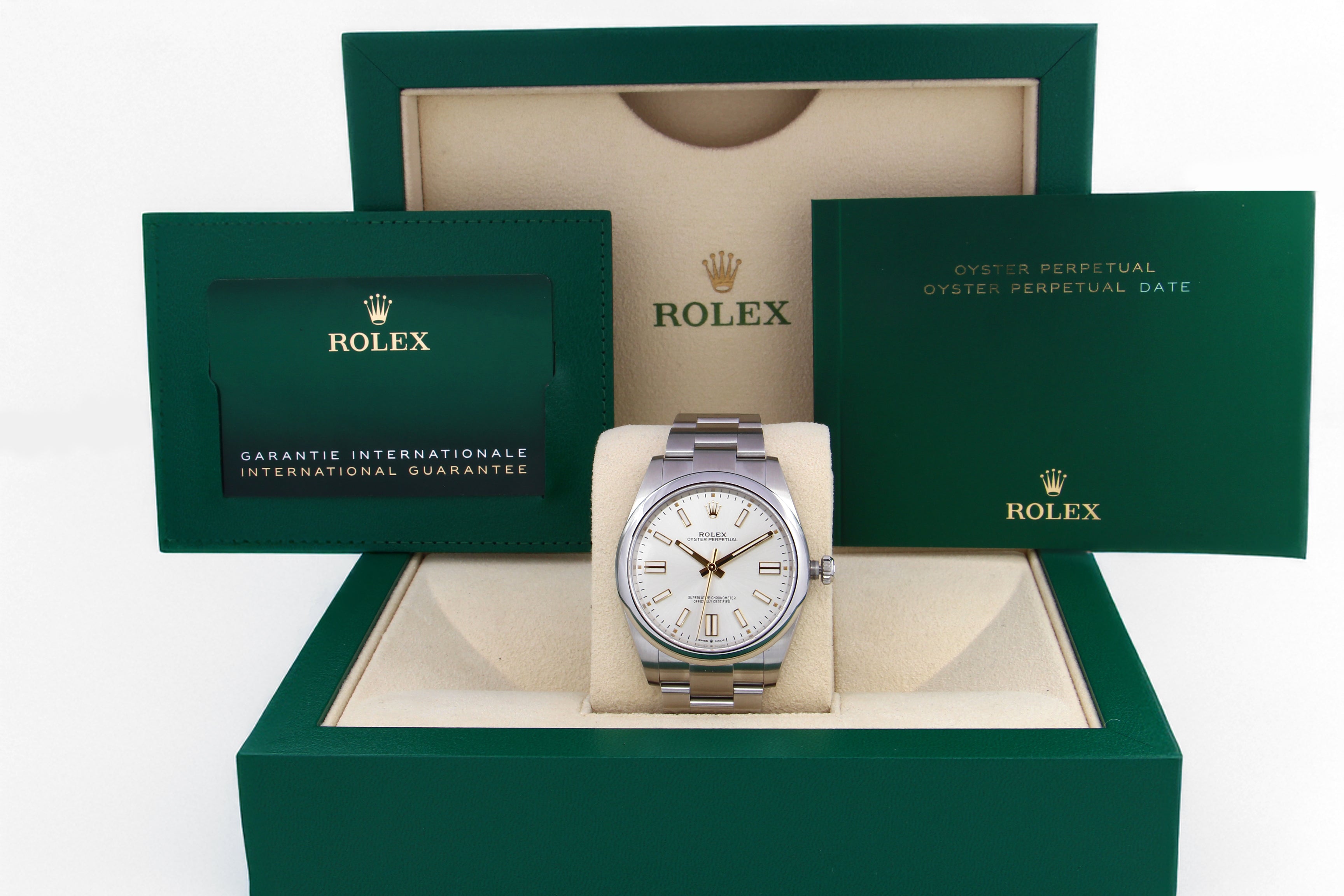 Rolex Oyster Perpetual 124300 silbernes Sonnenschliff-Zifferblatt von 2024