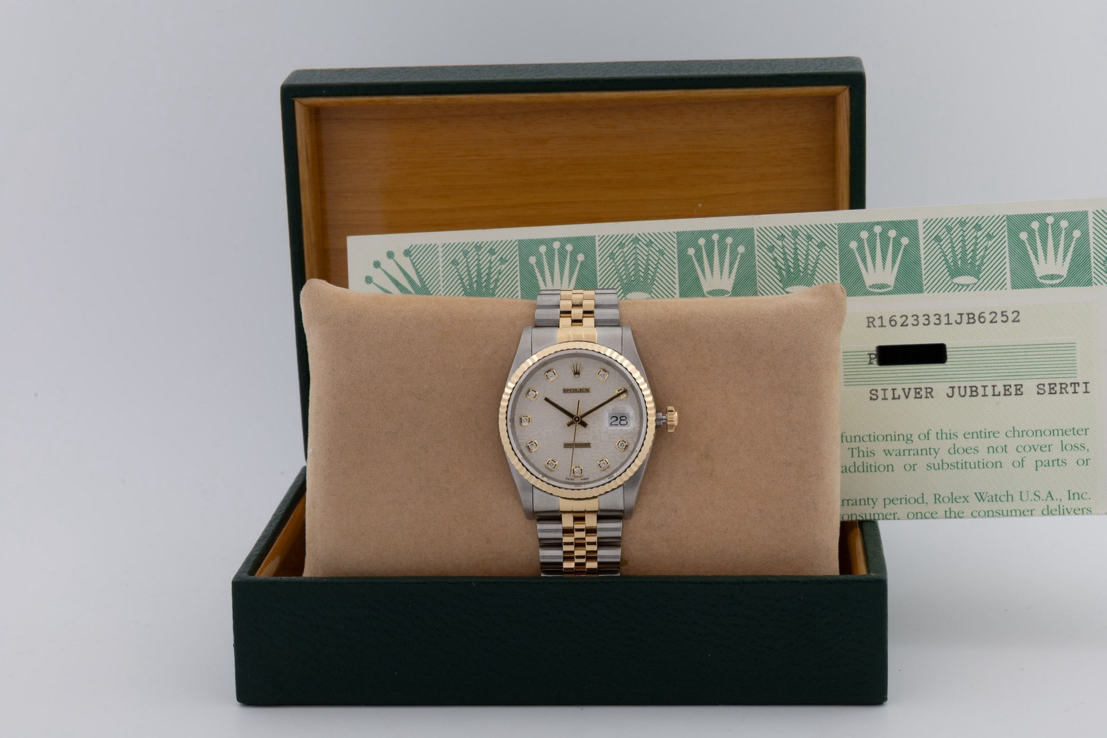 Rolex Datejust 16233G quadrante Silver Anniversario con diamanti del 2002