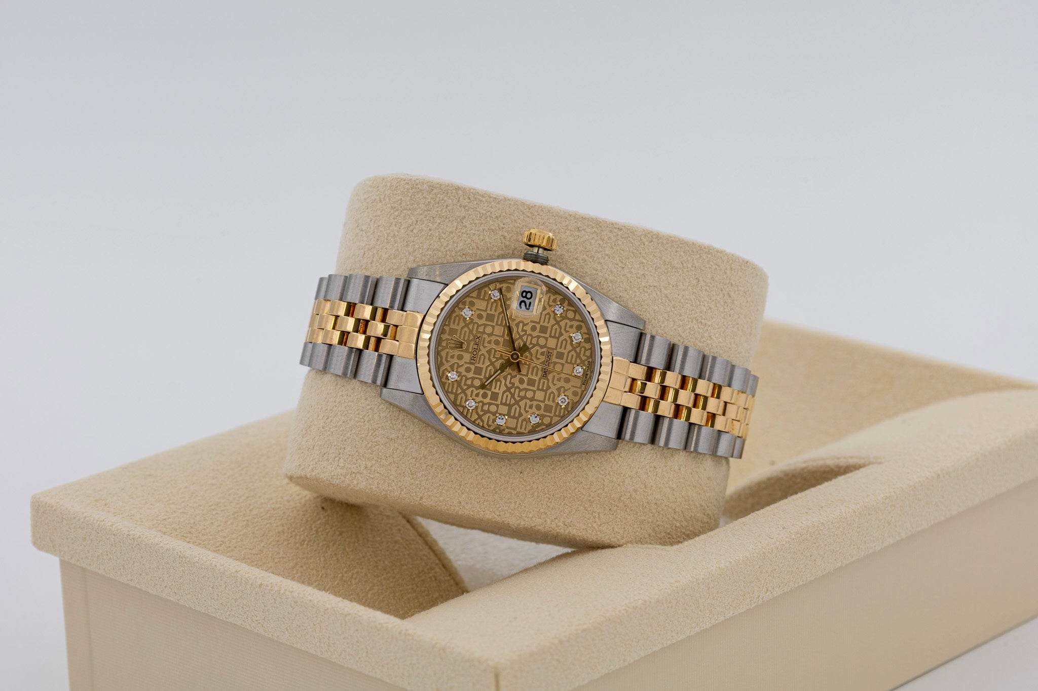 Rolex Datejust 68273G quadrante champagne anniversario e diamanti del 1995