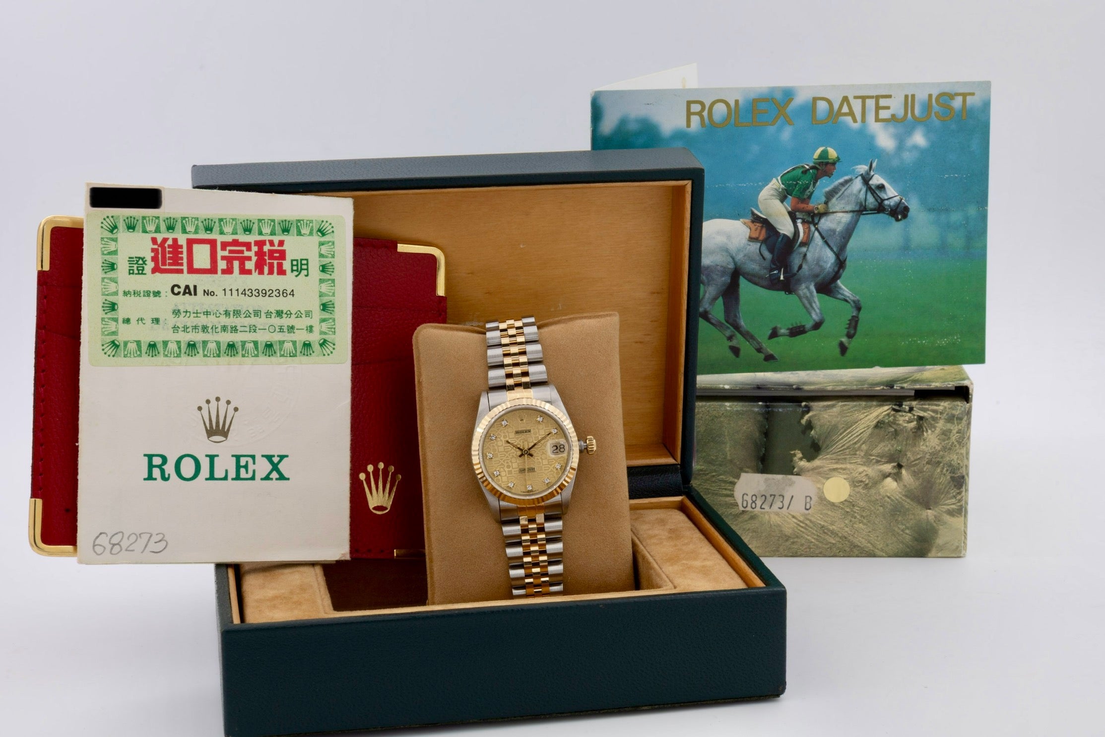 Rolex Datejust 68273G quadrante champagne anniversario e diamanti del 1995