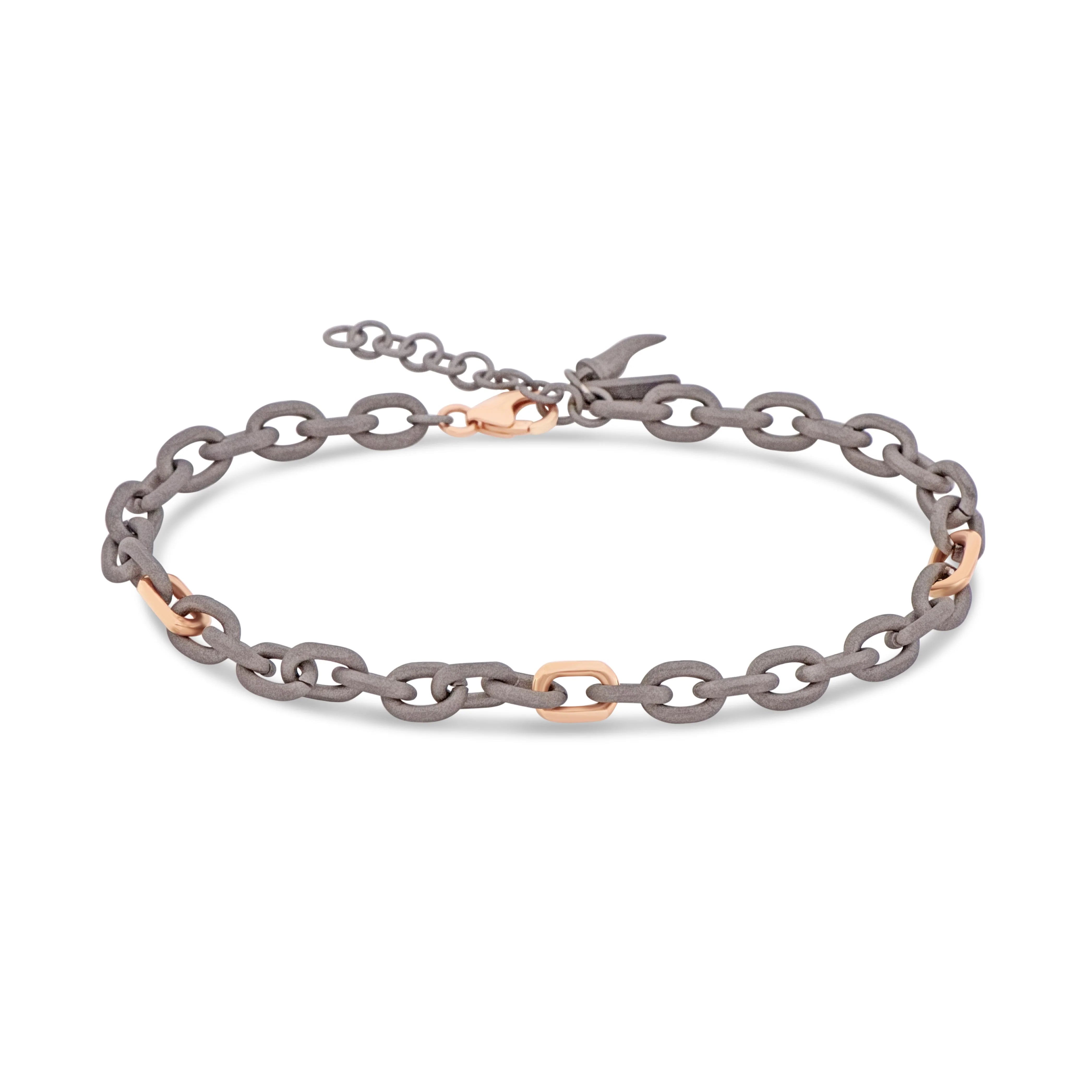 Bracciale uomo con catena in titanio e oro rosa 9 kt , Mano J