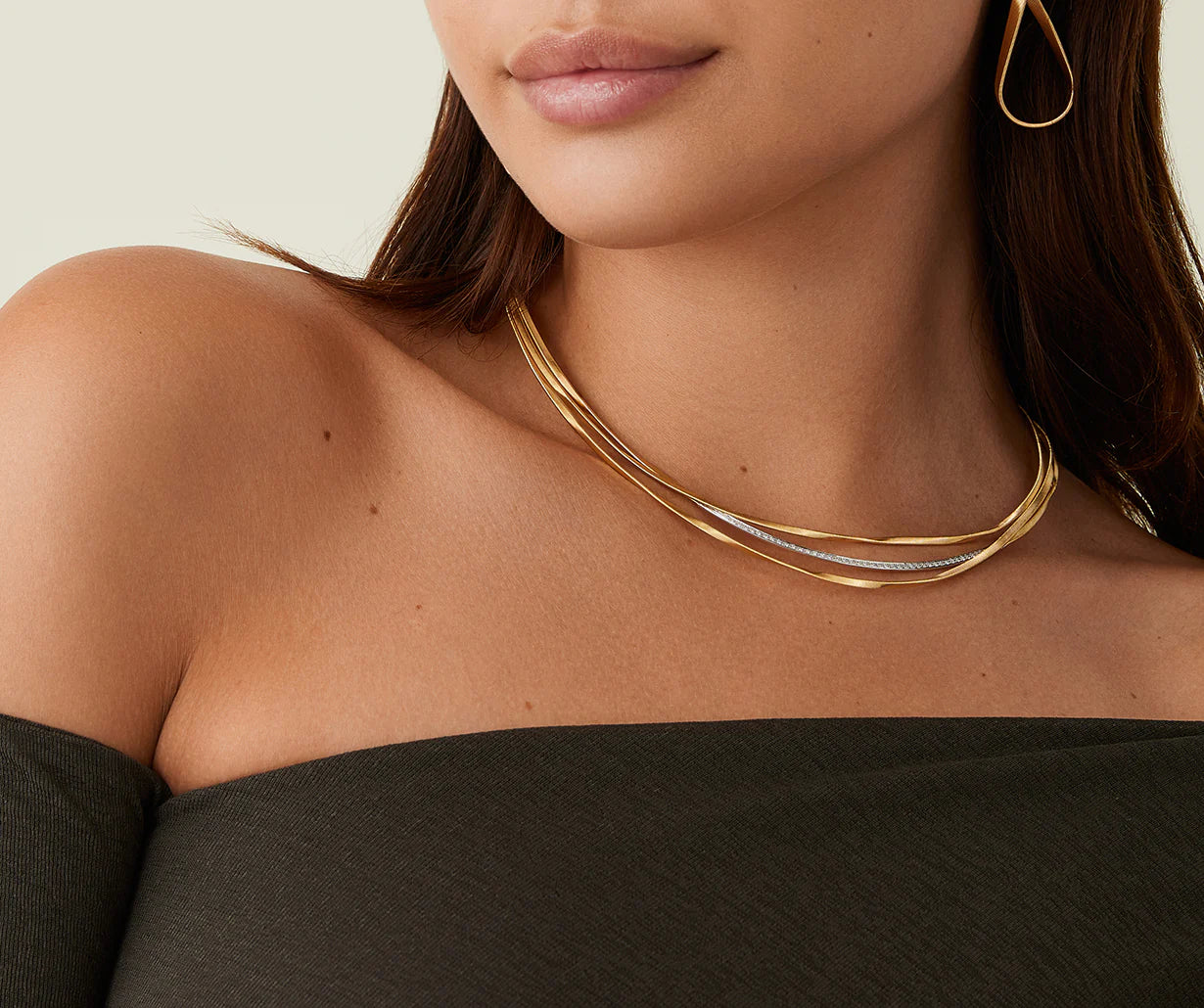 Collana a tre fili in oro giallo con inserto di diamanti, Marrakech New, Marco Bicego