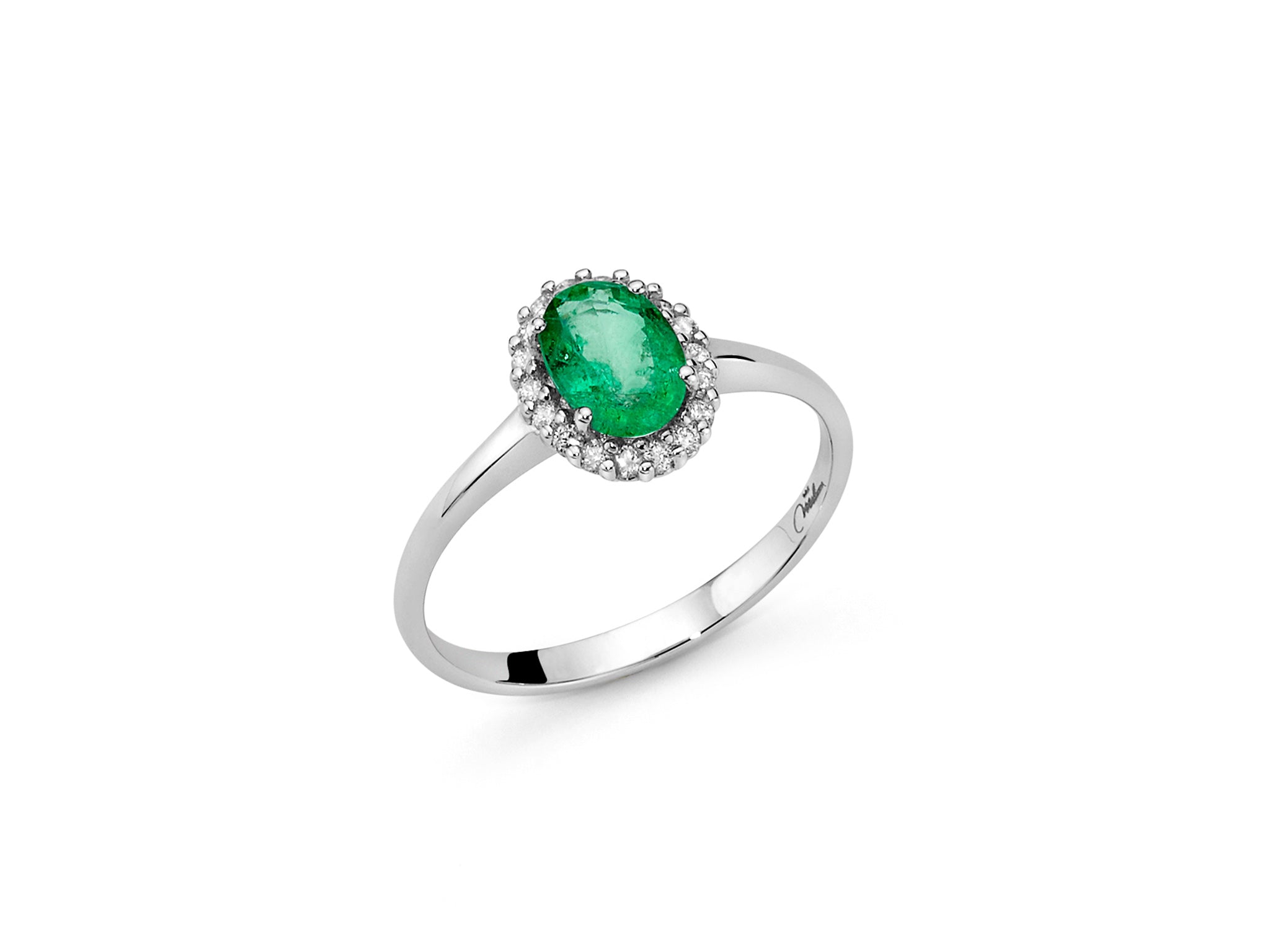 Necklace with oval emerald and diamonds in white gold, Miluna