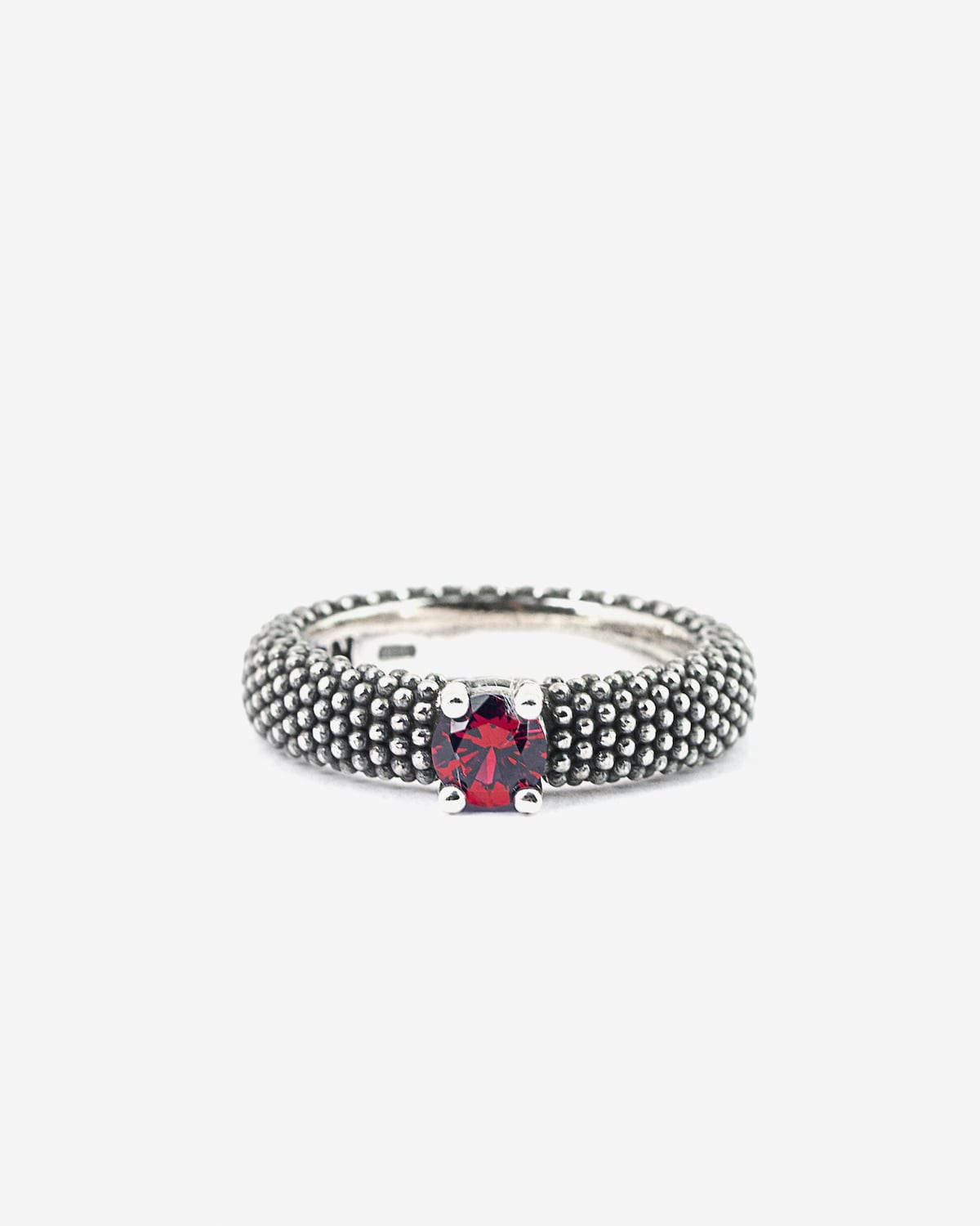 Silver dotted wedding band ring with red diamond, Nove25