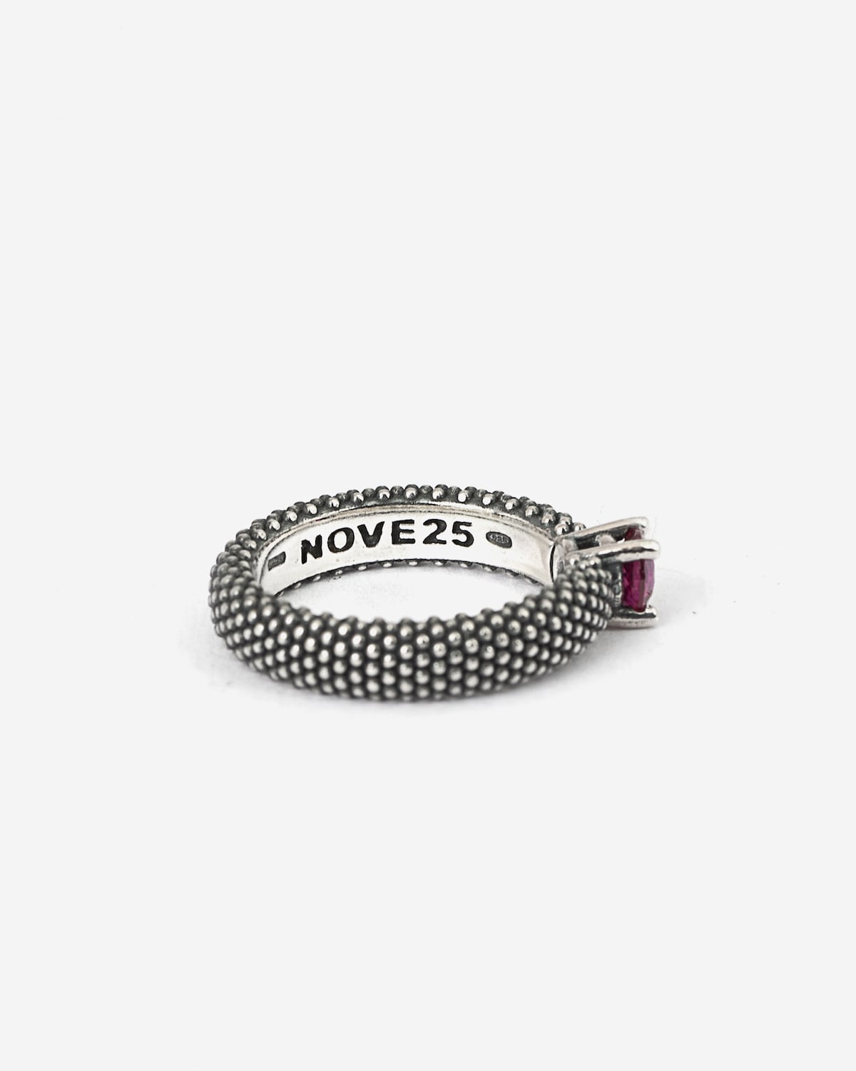 Silver dotted wedding band ring with red diamond, Nove25