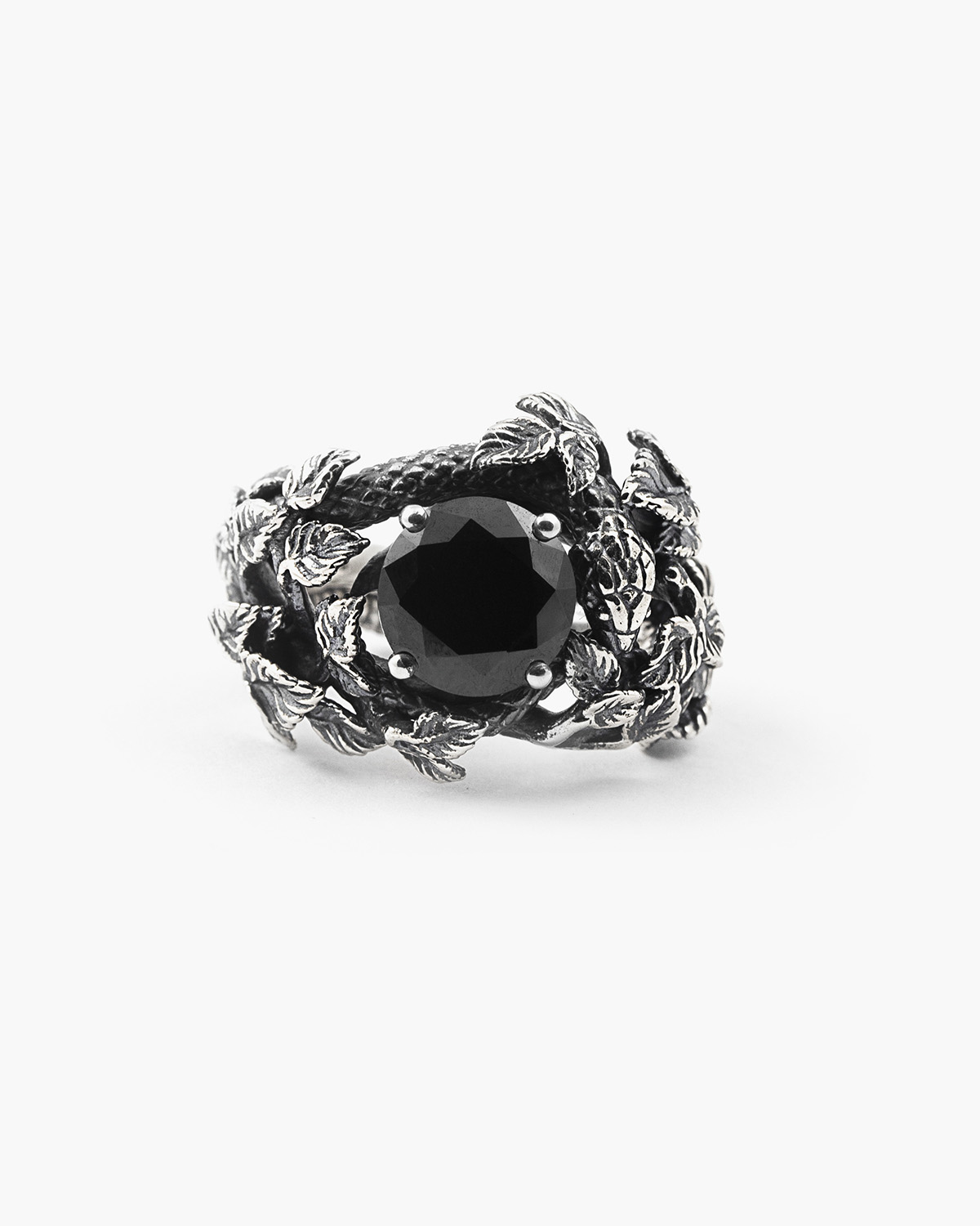 Anello in argento, eden con serpenti e zirconia cubica nera ,Nove25