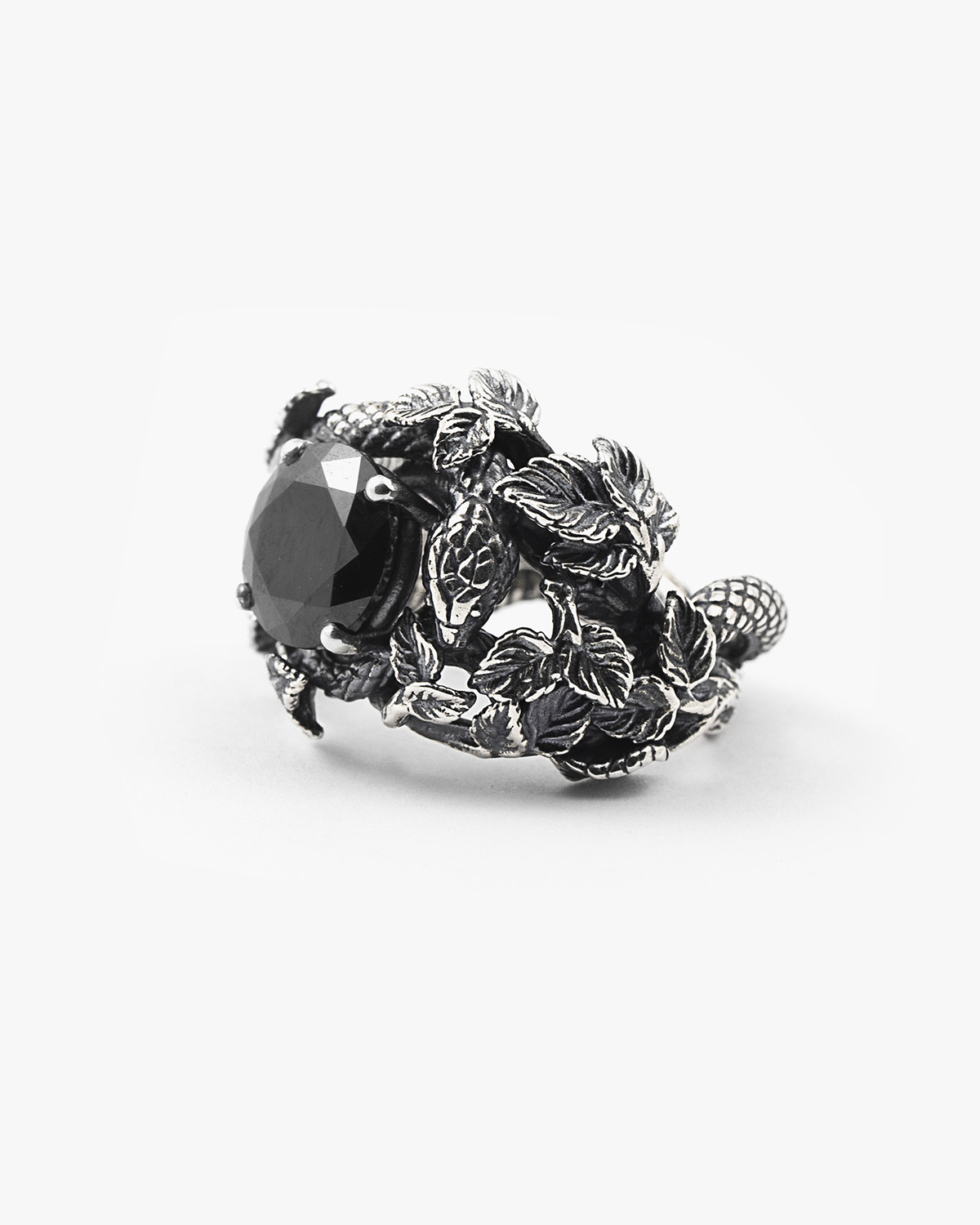 Anello in argento, eden con serpenti e zirconia cubica nera ,Nove25