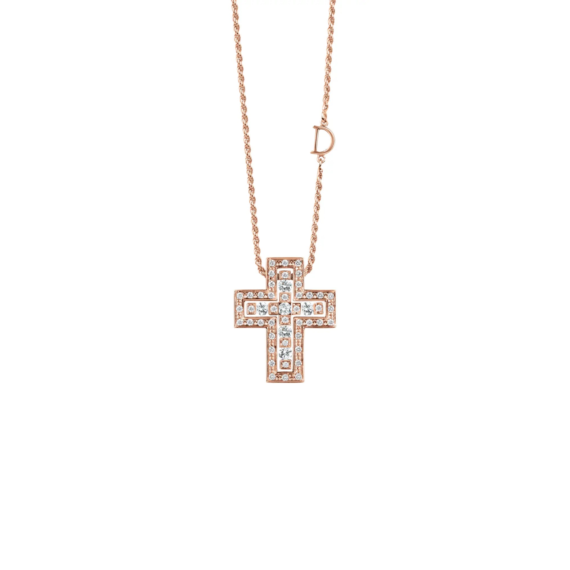 Collana croce piccola oro rosa e diamanti Belle Epoque, Damiani
