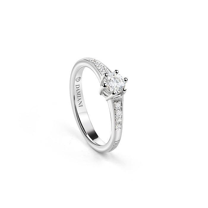 White gold and diamond solitaire ring Venere Full Pavé, Damiani