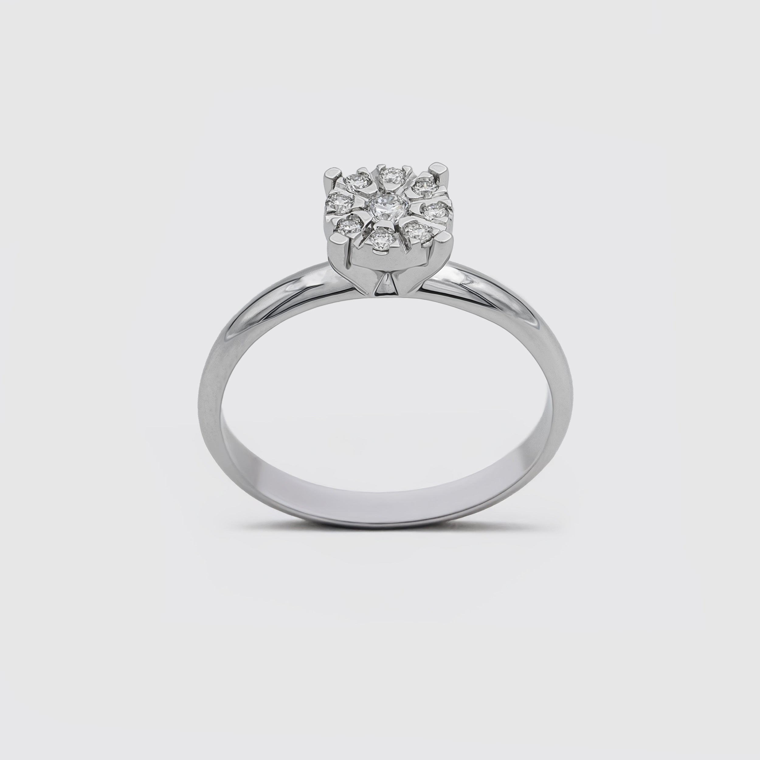 Anello solitario Flower in oro bianco e diamanti ct. 0,05 Ferro Atelier