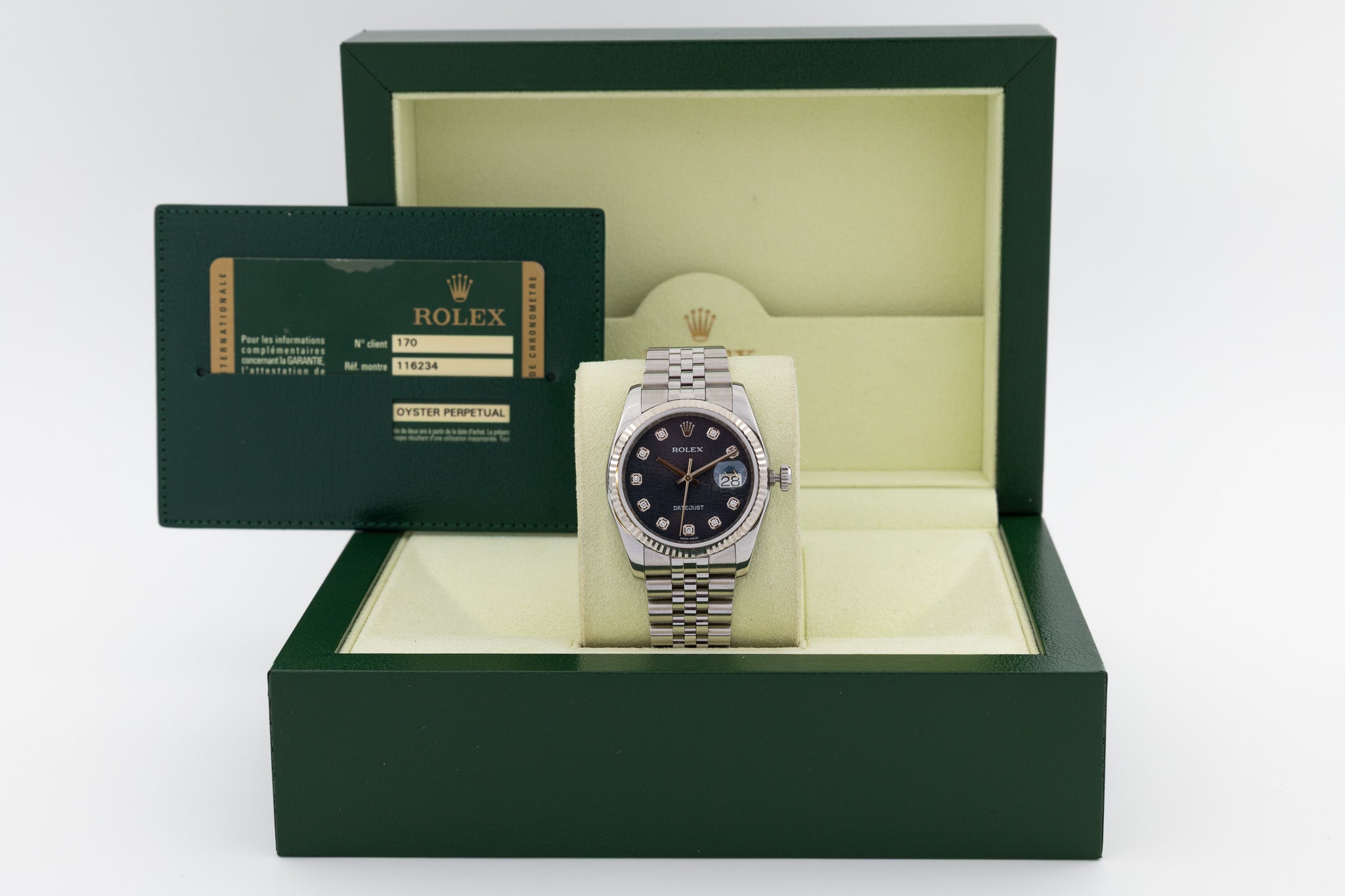 Rolex Datejust 116234 quadrante Anniversario Blu e diamanti del 2012