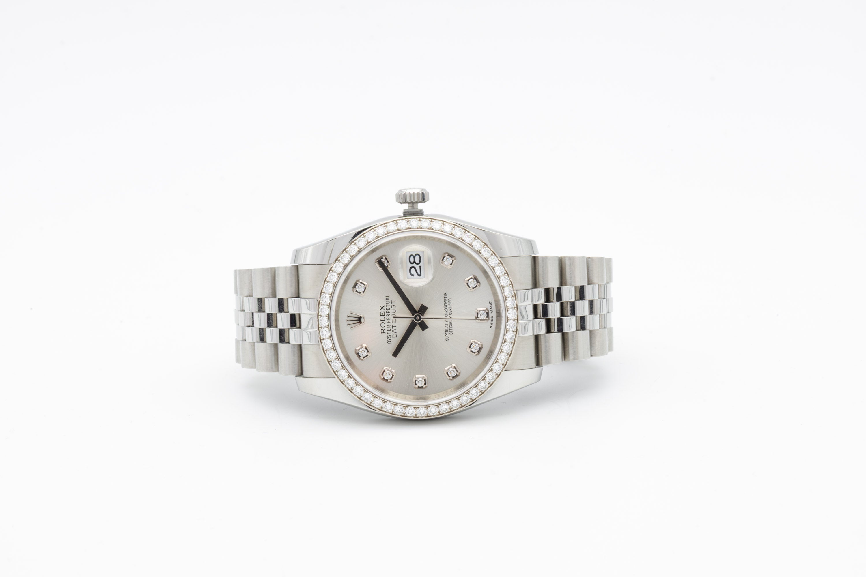 Rolex Datejust 116244 quadrante argento con ghiera e indici Diamanti del 2016 Italia