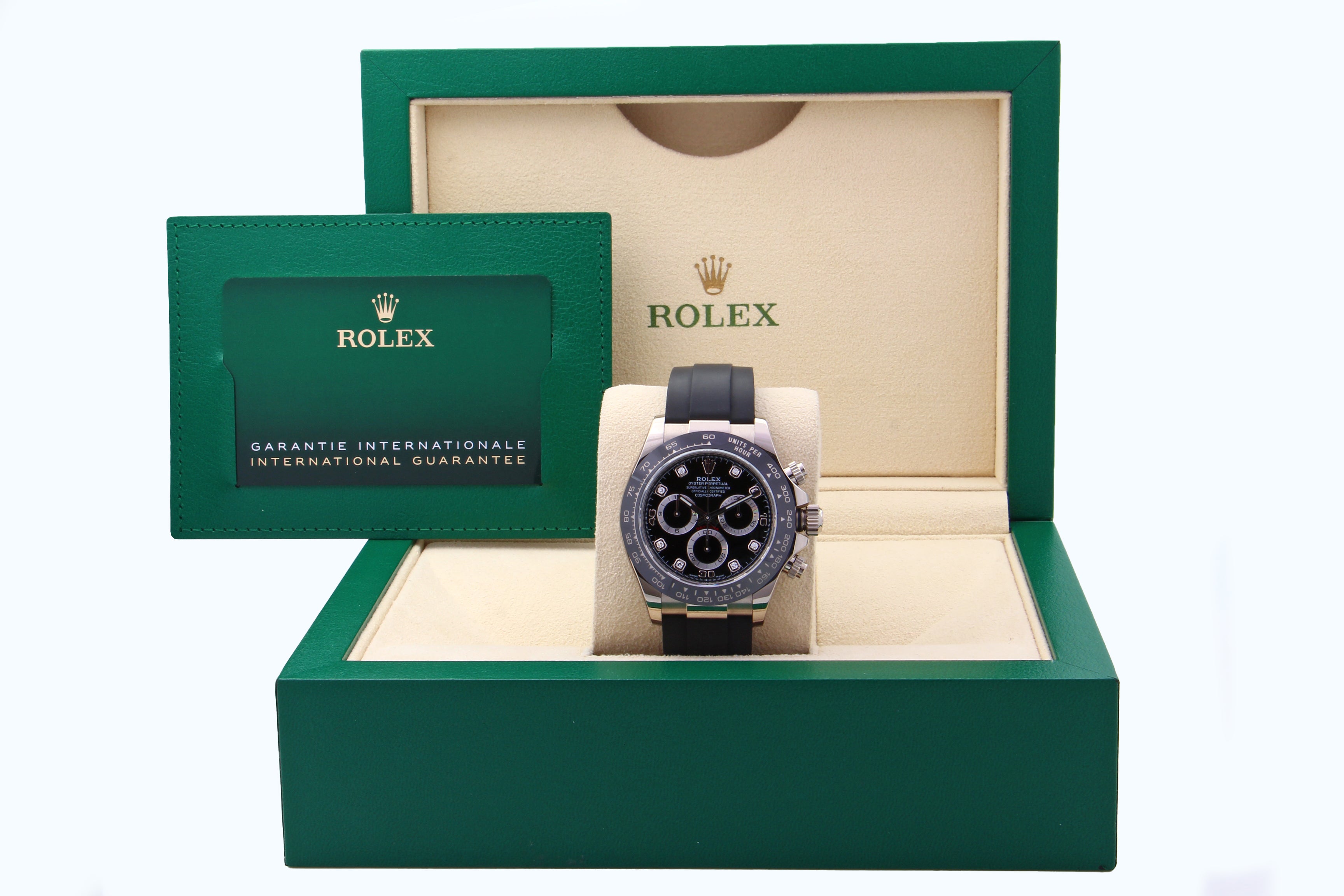 Rolex Daytona 116519LN quadrante nero e diamanti del 2023