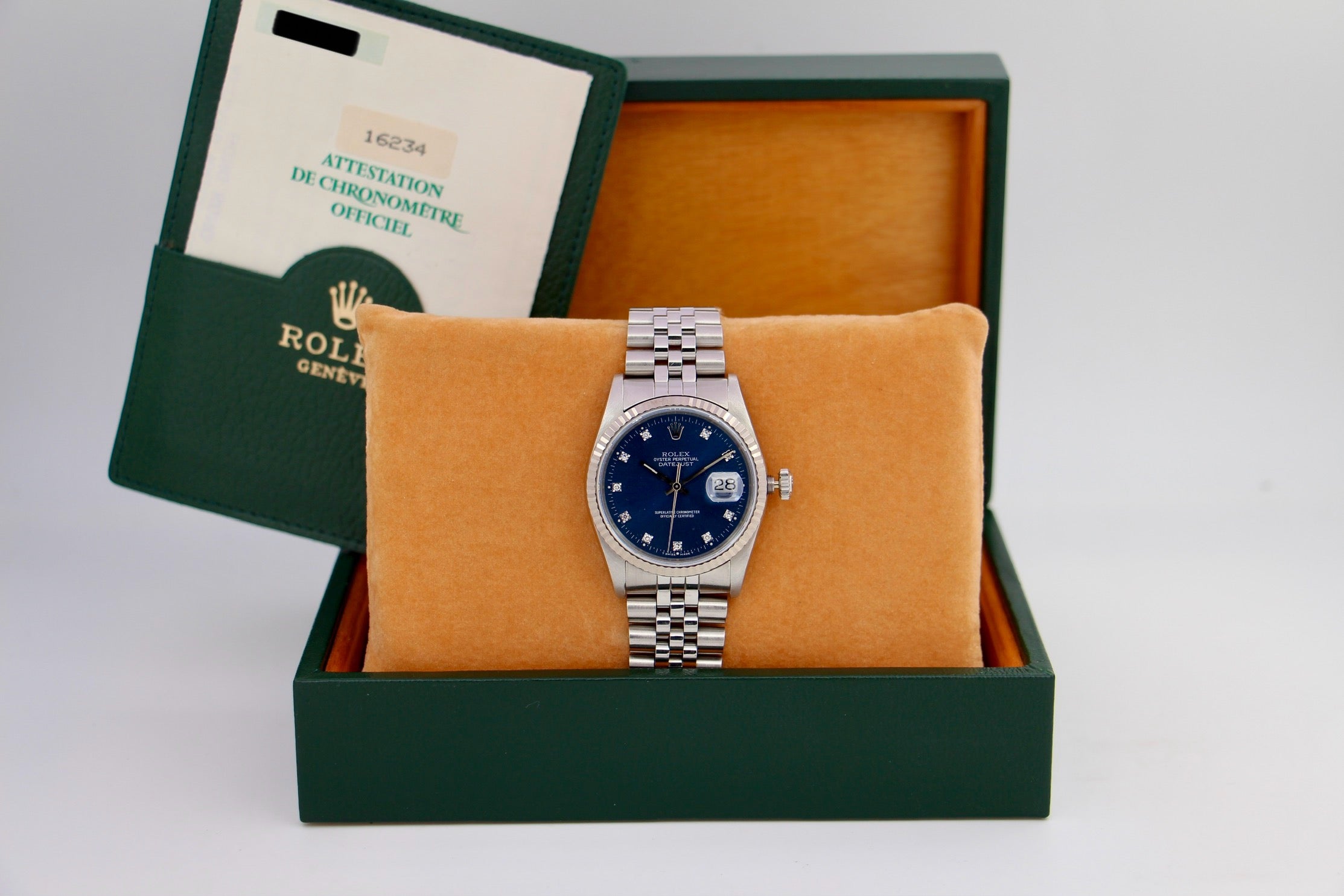 Rolex Datejust 16234 quadrante blu e diamanti del 1998