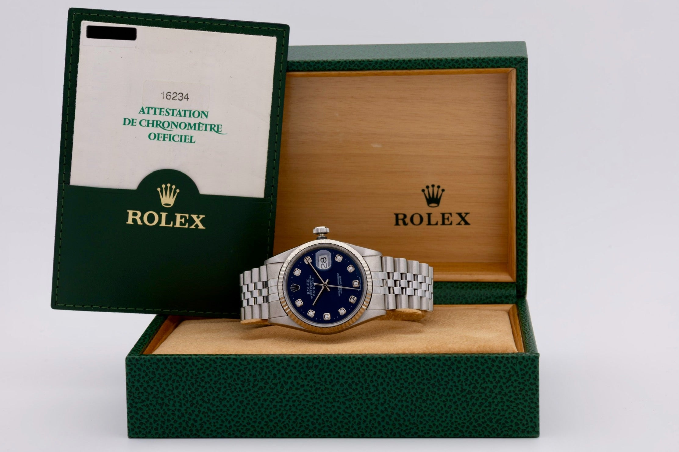 Rolex Datejust 16234 quadrante blu e diamanti del 1998