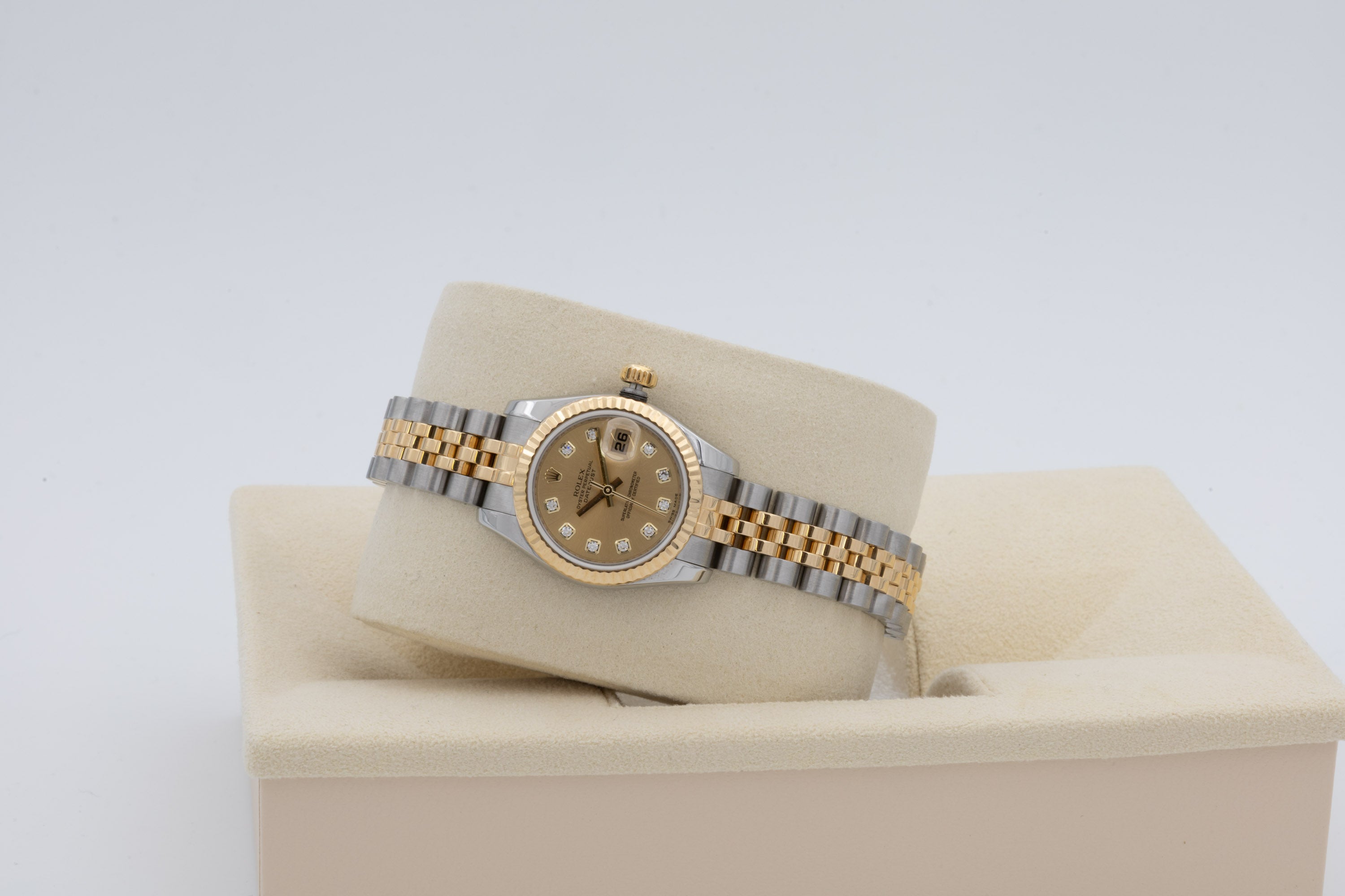 Rolex Lady Datejust 179173 G quadrante champagne e diamanti del 2008