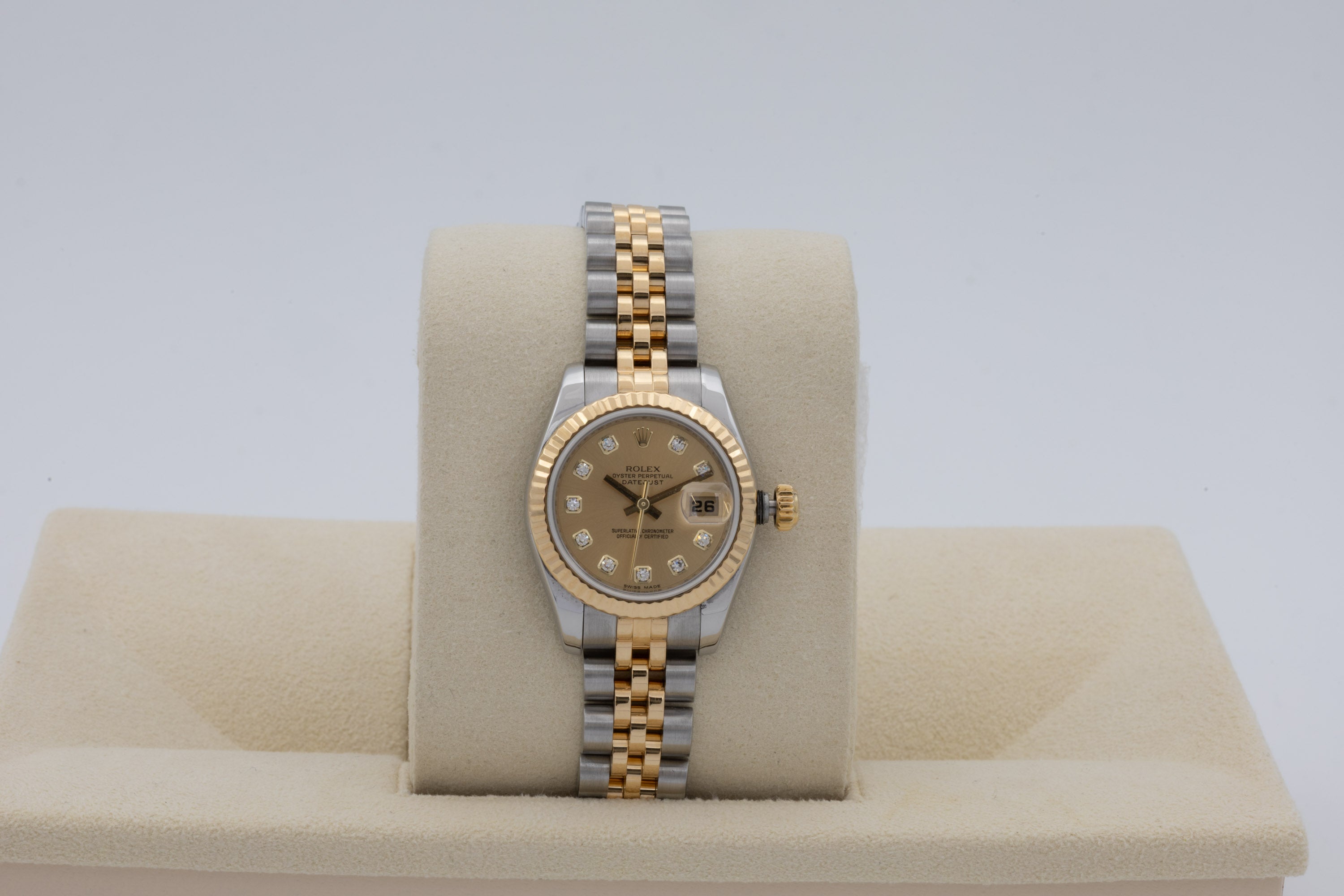 Rolex Lady Datejust 179173 G quadrante champagne e diamanti del 2008