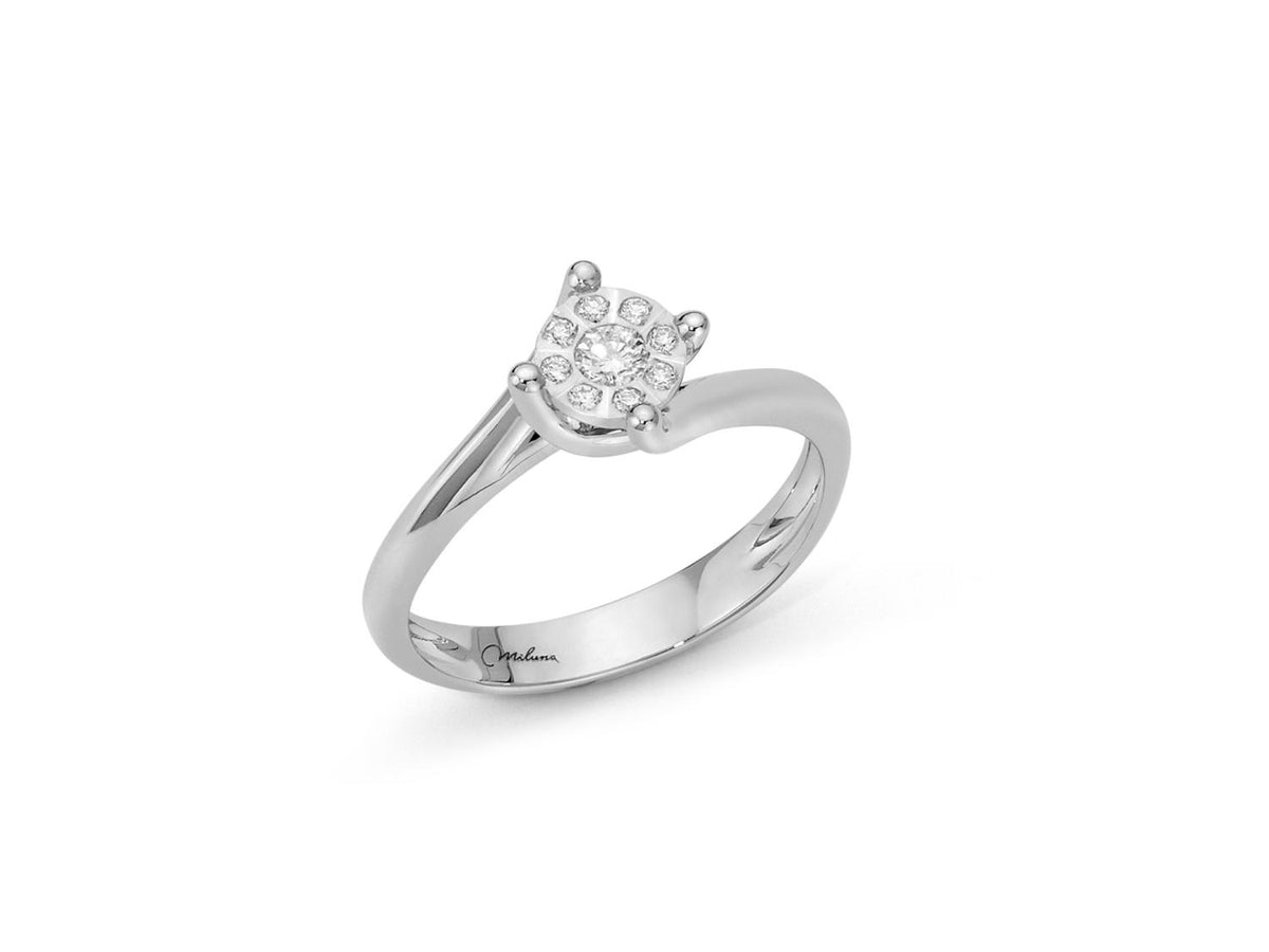 Anello solitario oro bianco e diamanti, Favolosa, Miluna