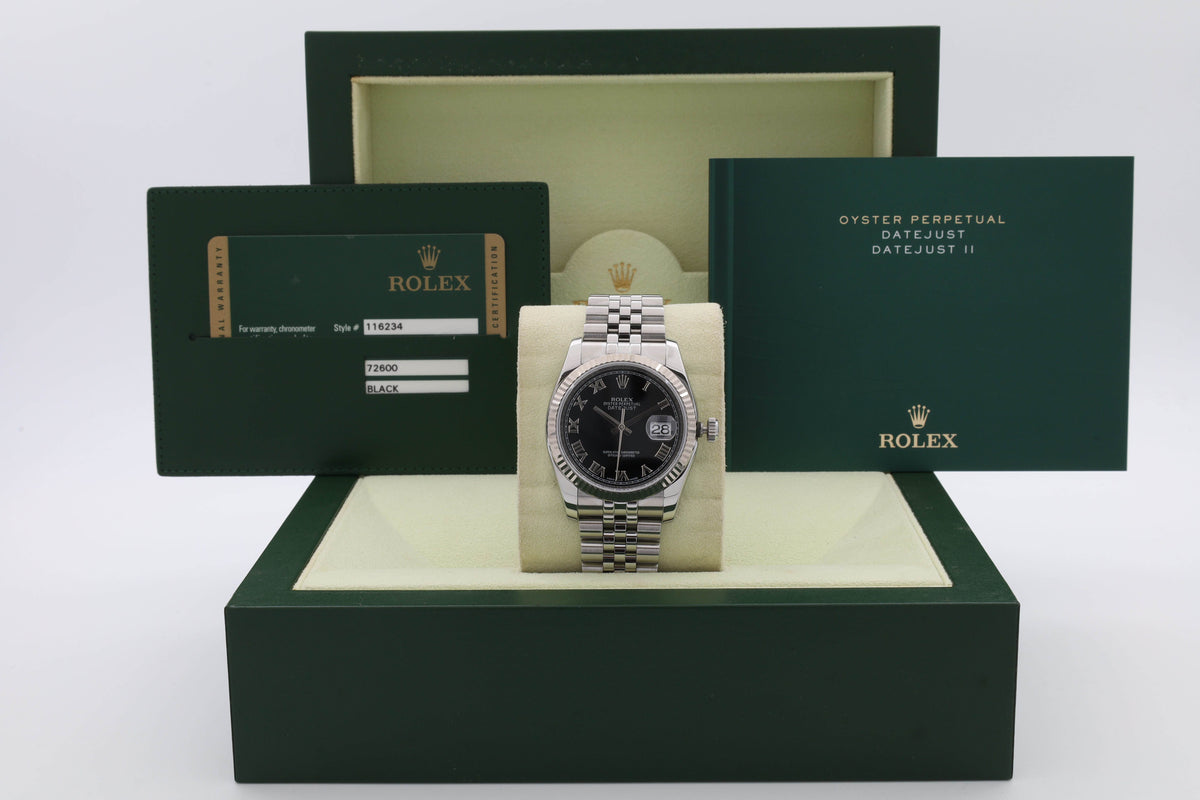 Rolex Datejust 116234 quadrante nero e numeri romani Jubilee del 2012