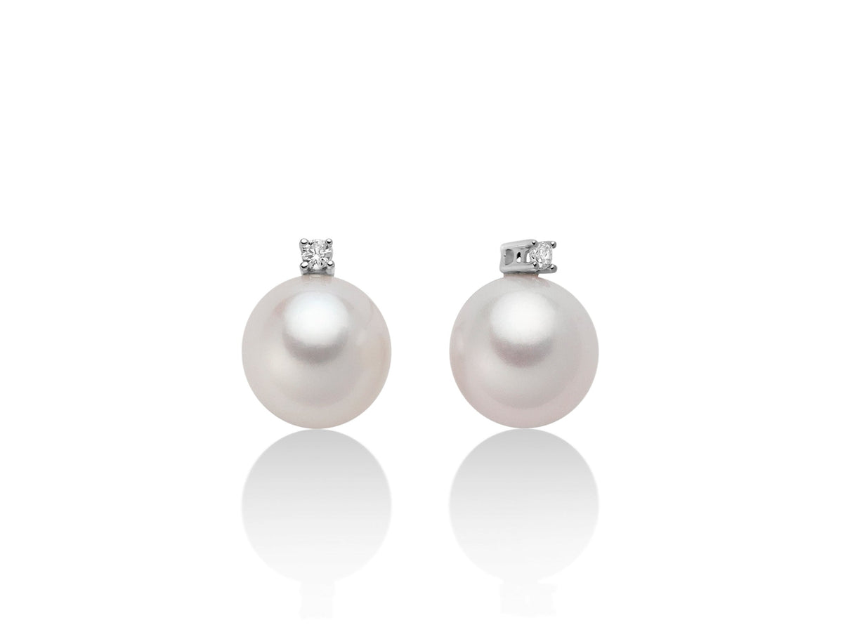 Orecchini oro bianco, diamanti e perle, Miluna