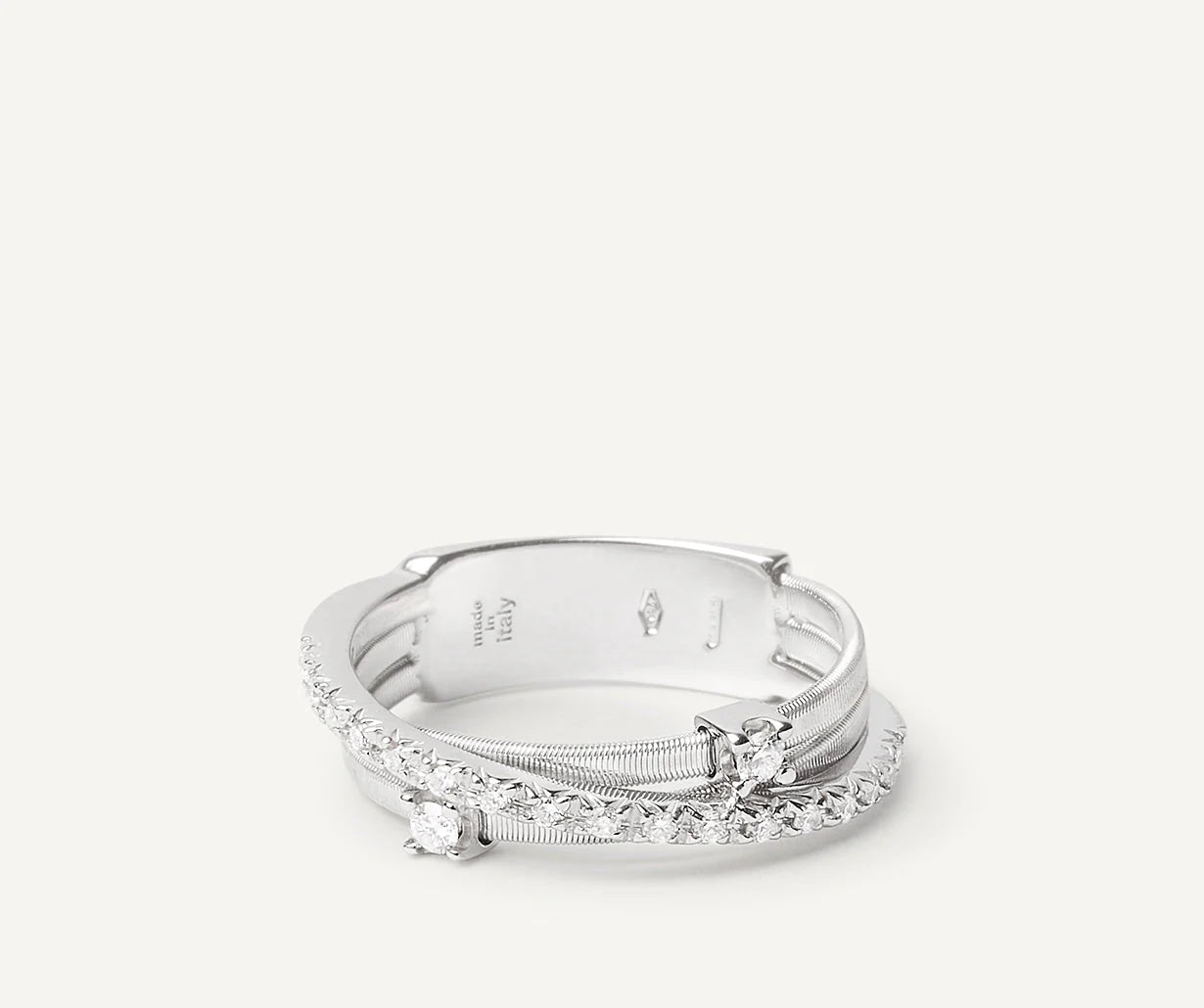 Bague à trois rangs avec chatons et barre en diamant, Goa, Marco Bicego