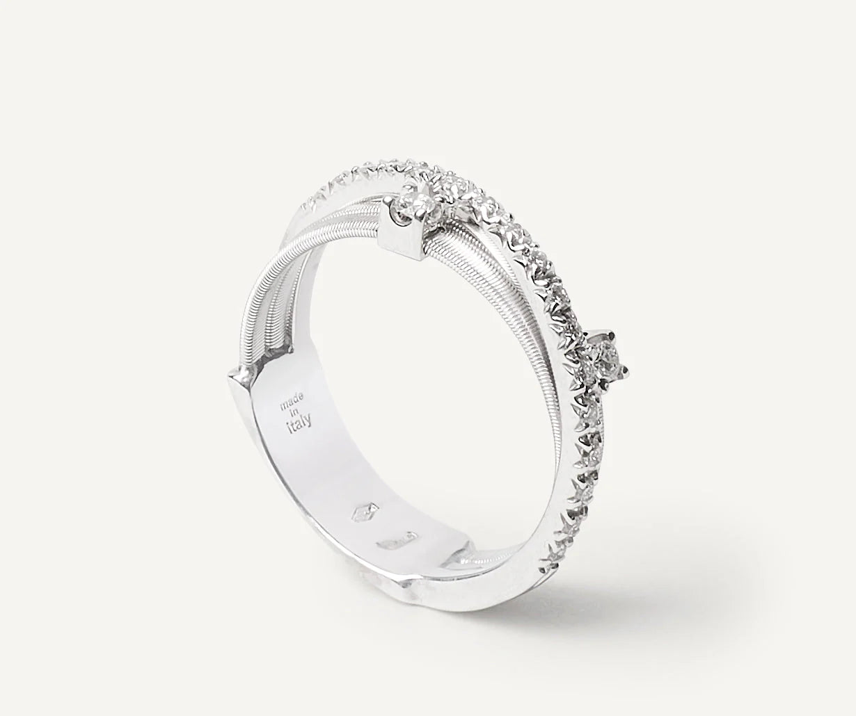 Bague à trois rangs avec chatons et barre en diamant, Goa, Marco Bicego