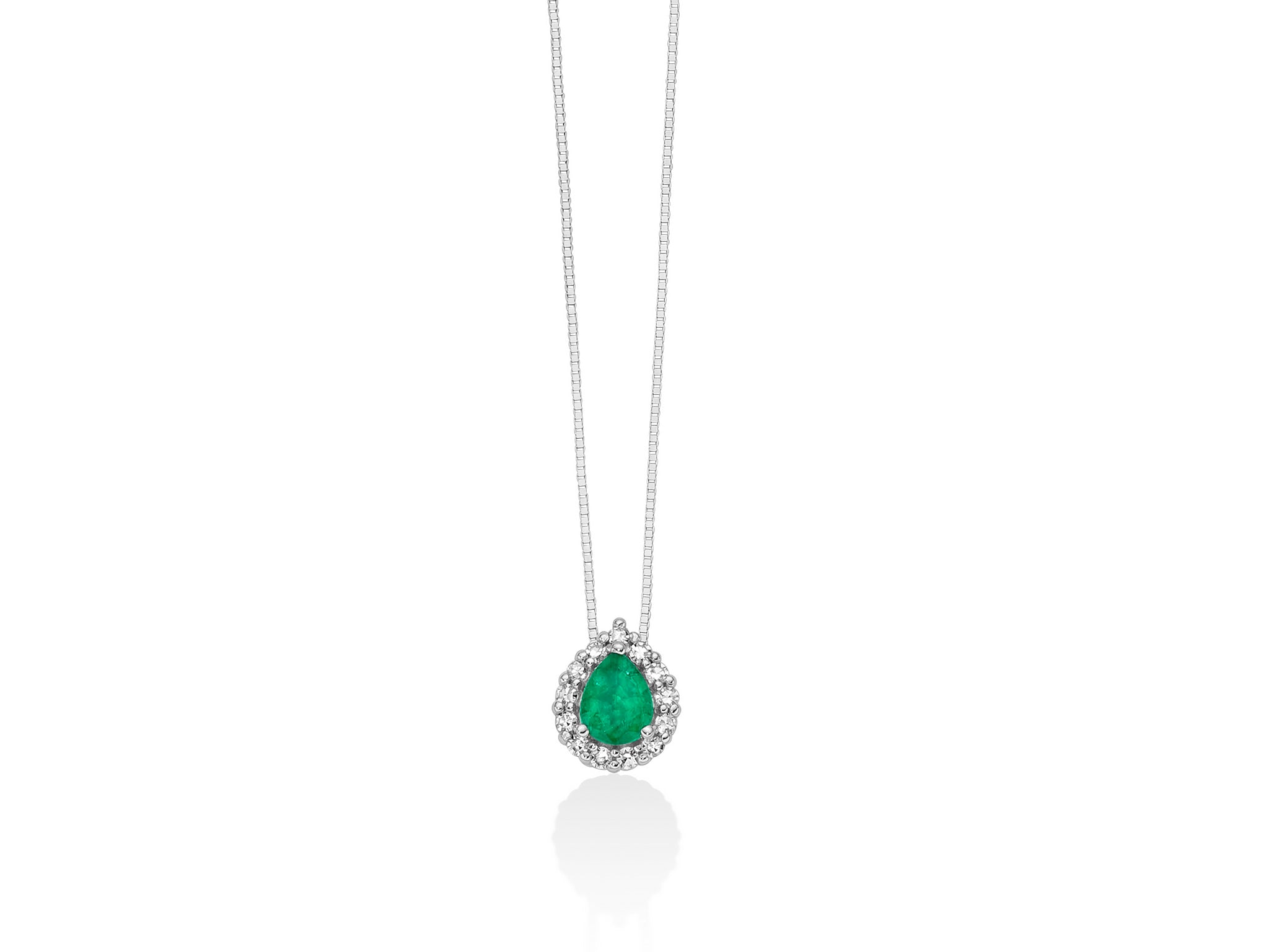 Collier avec émeraude ovale et diamants en or blanc, Miluna