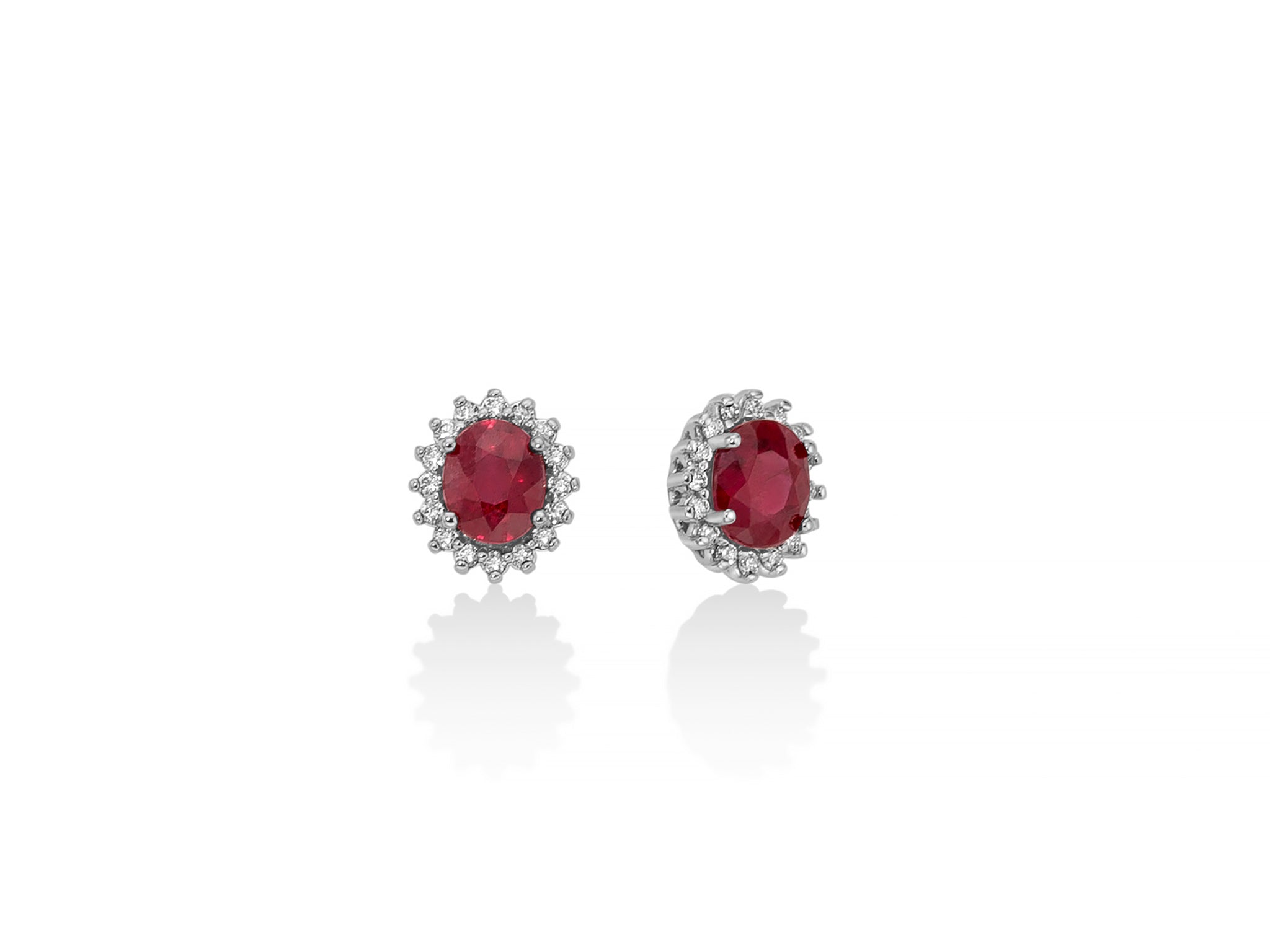 Earrings with oval rubies and diamonds in white gold, Miluna