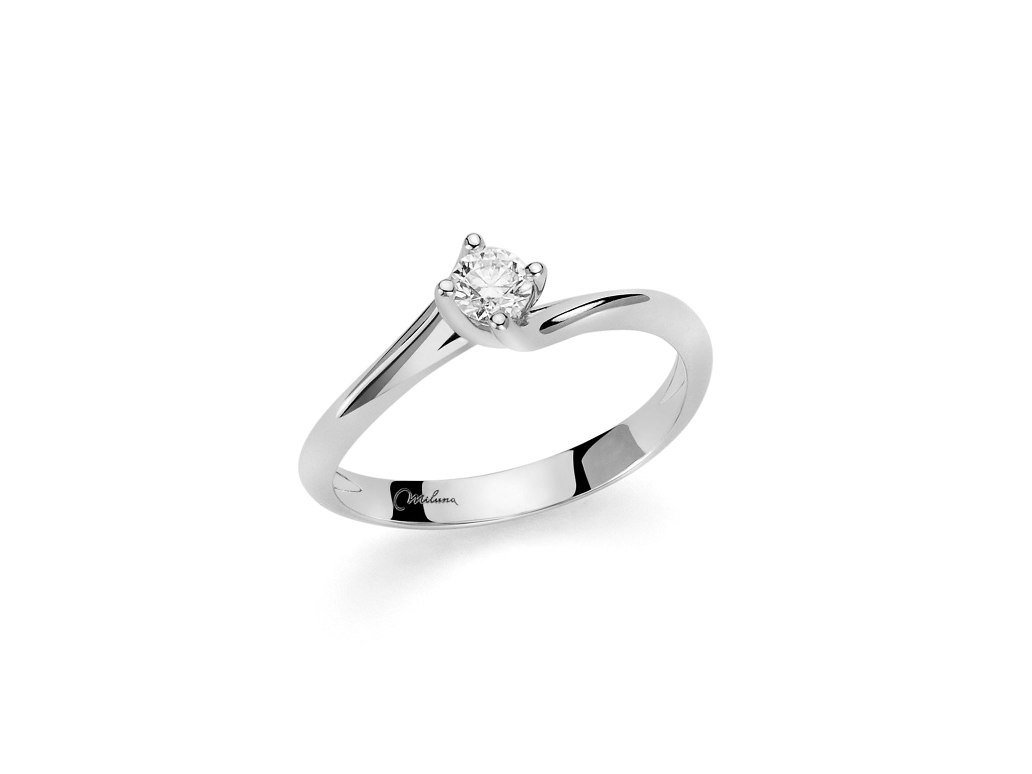 Anello solitario oro bianco e diamanti, Miluna