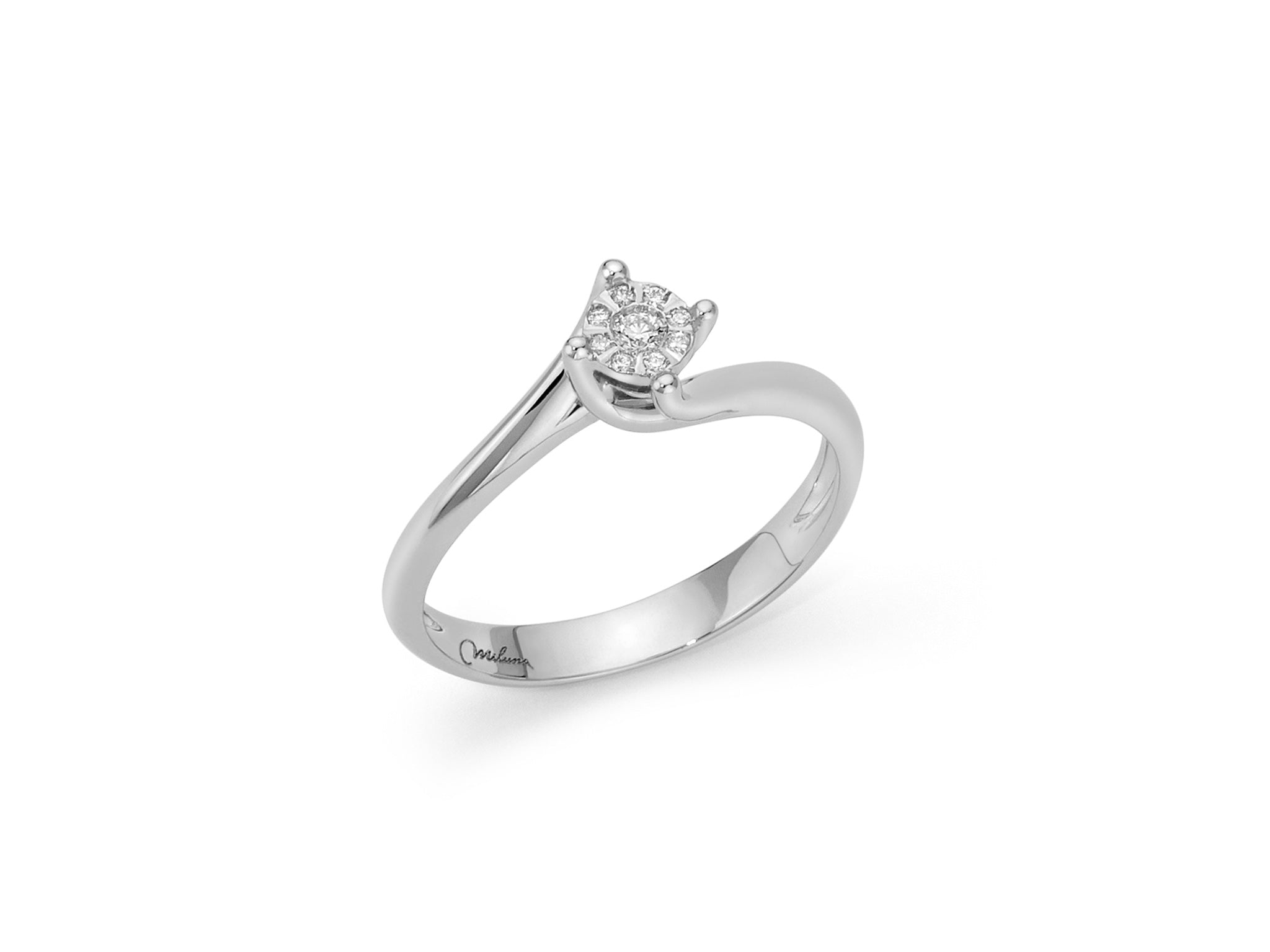 Anello solitario oro bianco e diamanti, Miluna