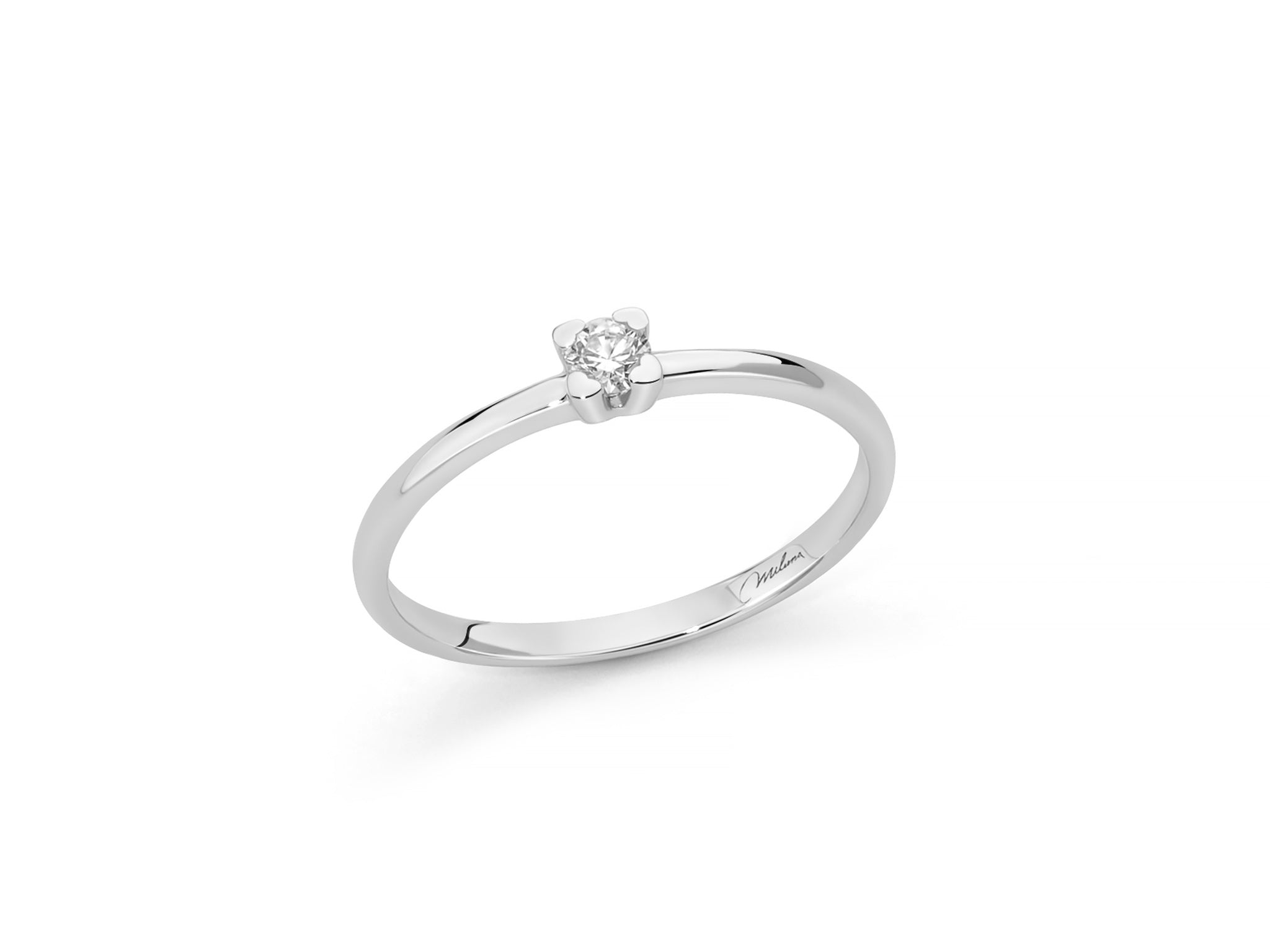 Anello solitario oro bianco e diamanti, Miluna