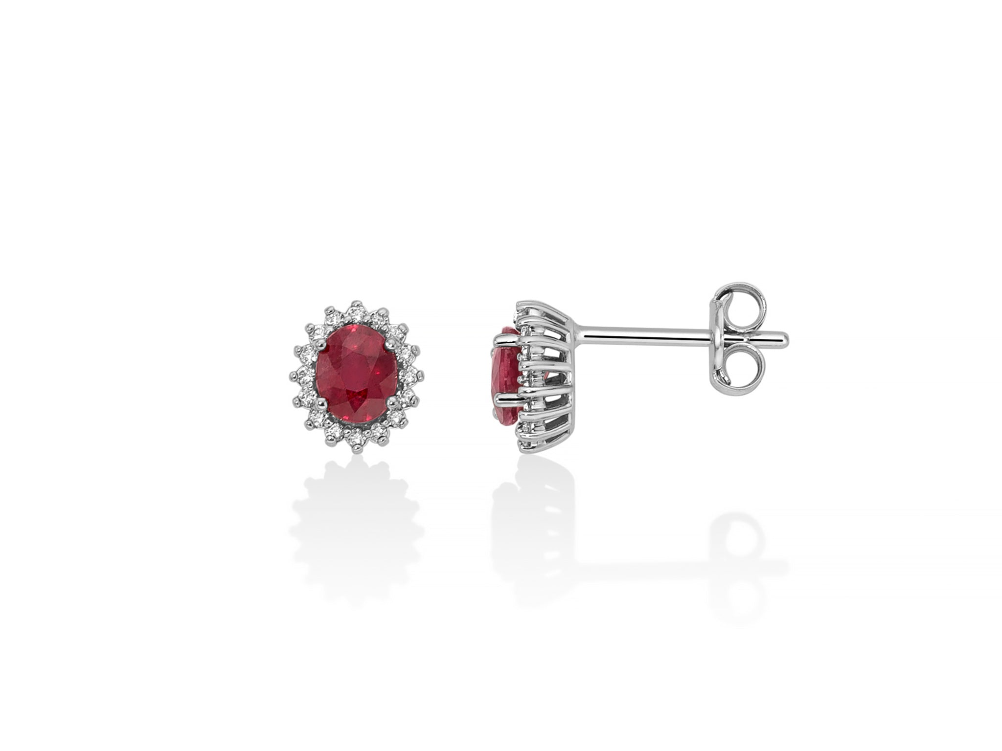 Earrings with oval rubies and diamonds in white gold, Miluna