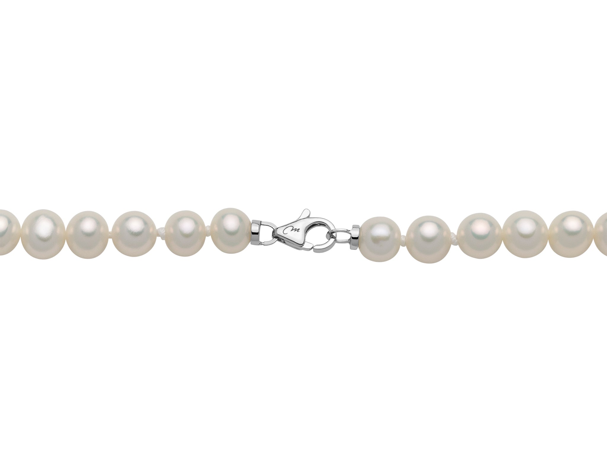 Oriental pearl necklace with three spheres in diamond-set white gold, Miluna