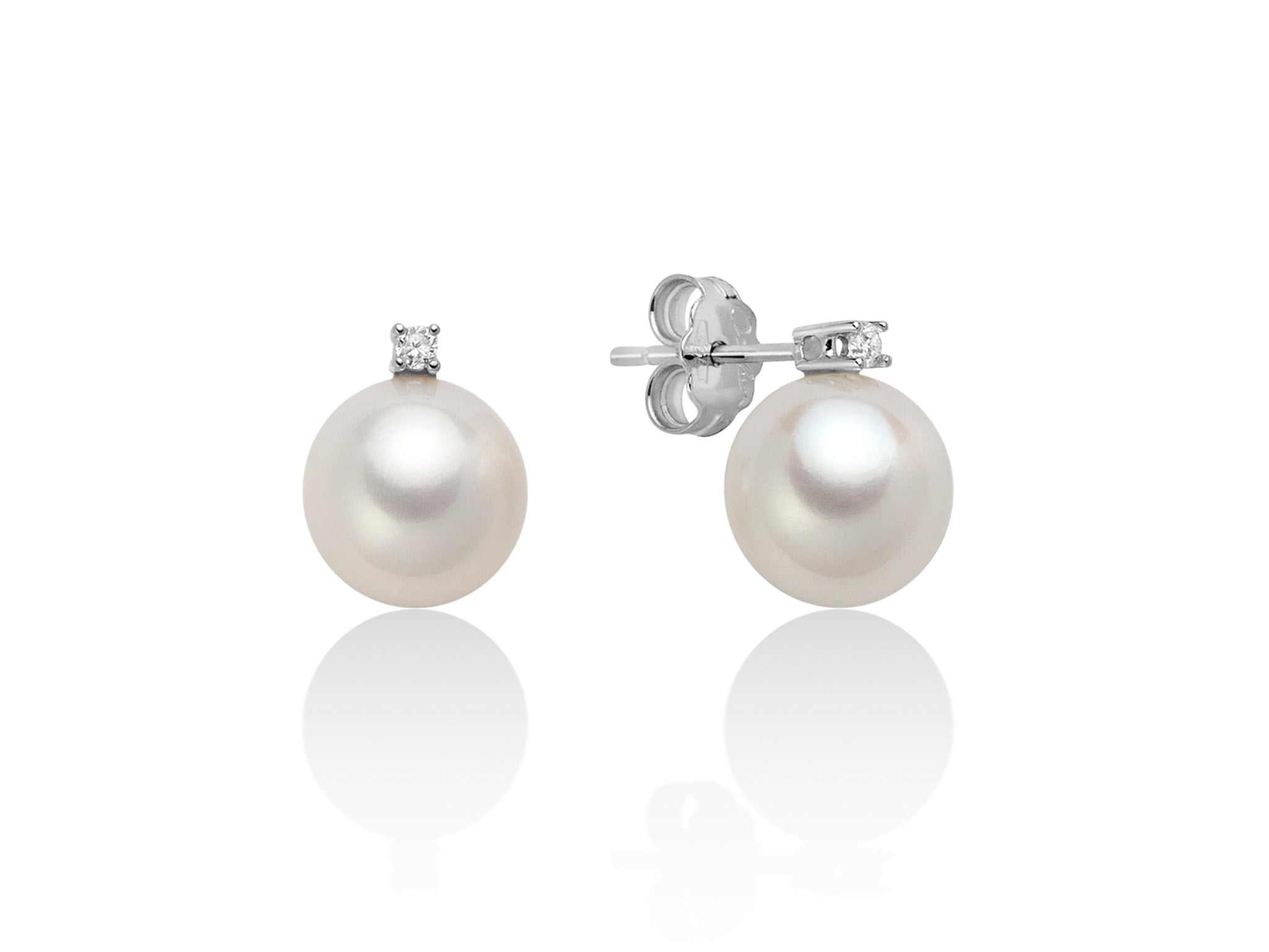 Orecchini oro bianco, diamanti e perle, Miluna