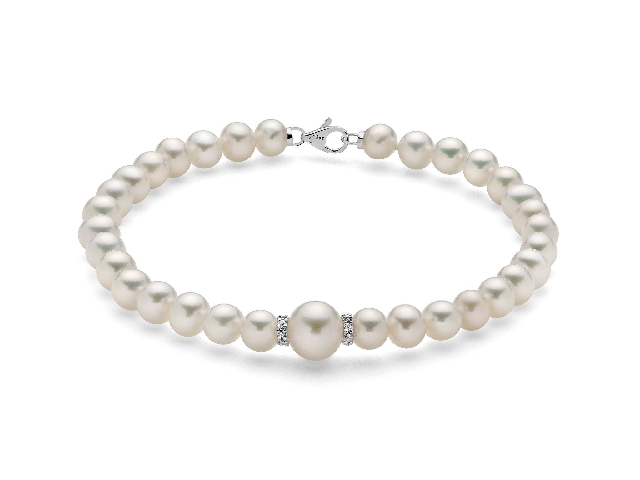 Pearl bracelet with diamond discs and white gold, Miluna