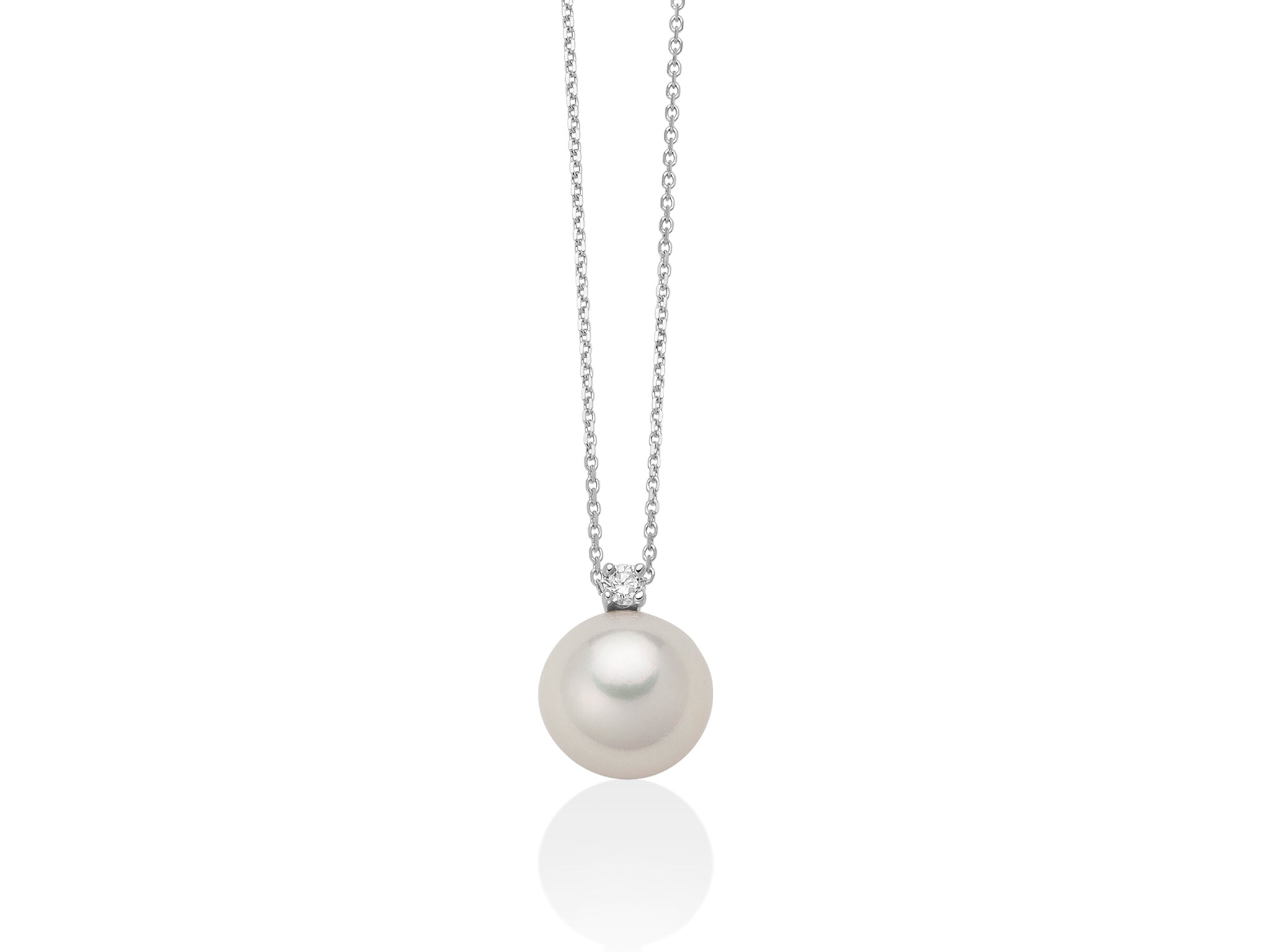 Collana di perla e diamante con dettaglio in oro bianco, Miluna