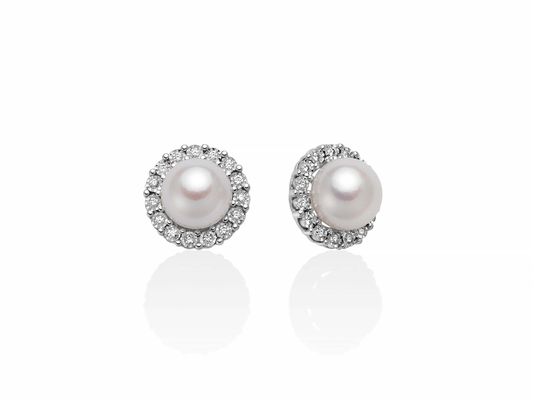 Boucles d'oreilles en or blanc, diamants et perles, Miluna