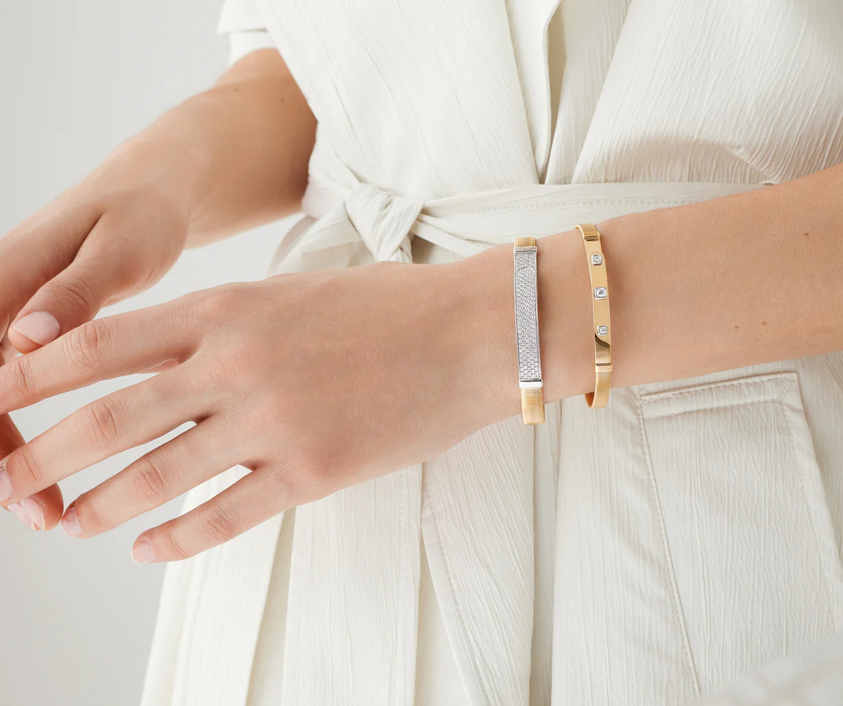 Bracelet en or blanc avec pavé de diamants, taille slim, Masai, Marco Bicego