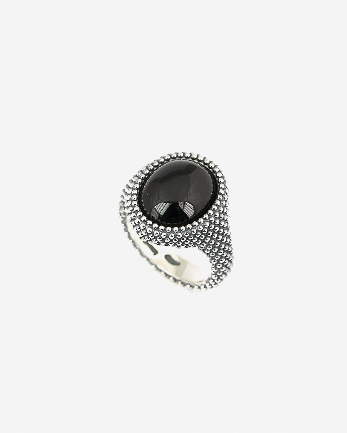 Anello in argento, chevalier ovale puntinato con pietra onice, Nove25
