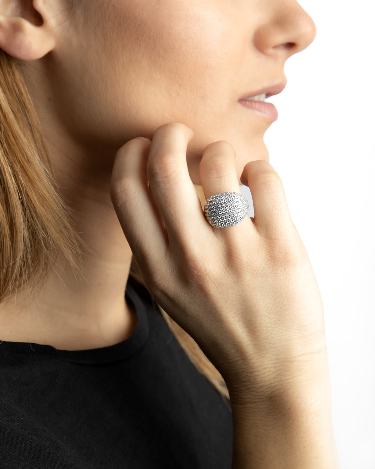 Anello chevalier quadrato con brillanti ,Nove25