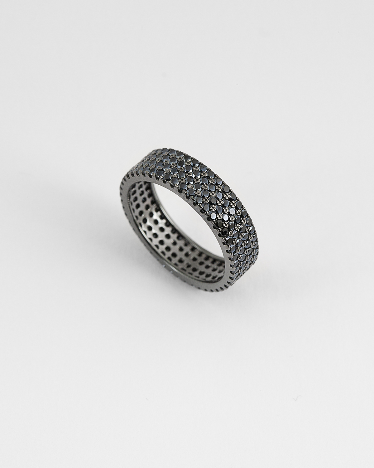 Bague en argent, bande h6 avec diamants noirs, Nove25