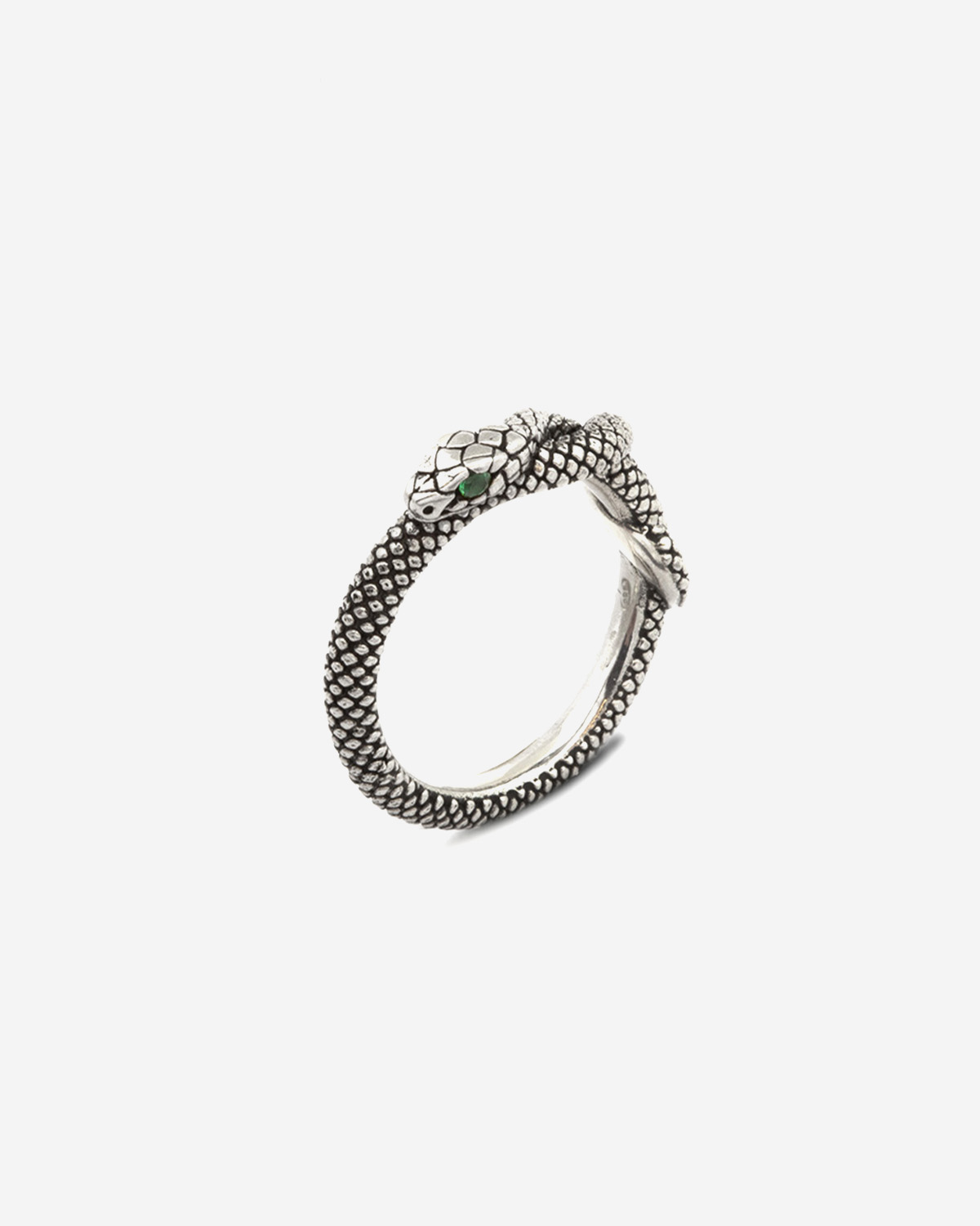 Bague en argent, anneau serpent avec yeux en diamant vert, Nove25