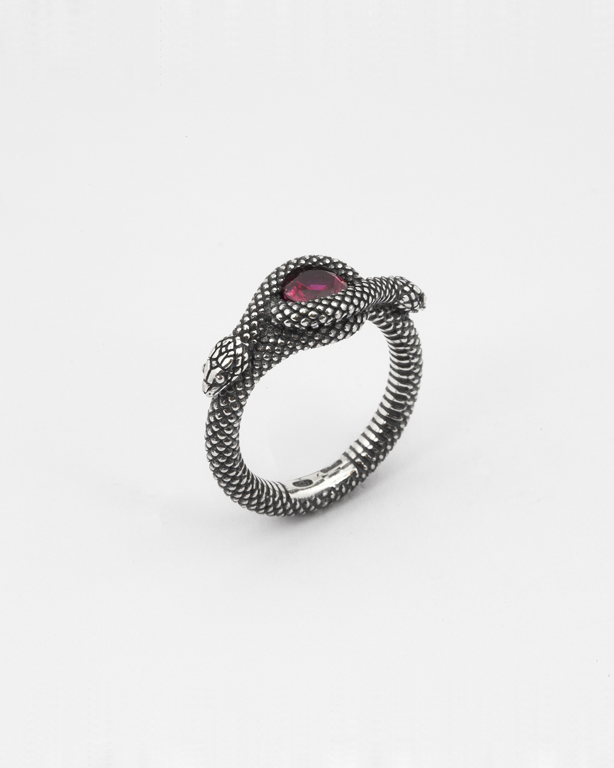 Bague en argent, bague solitaire serpent avec pierre rouge, Nove25