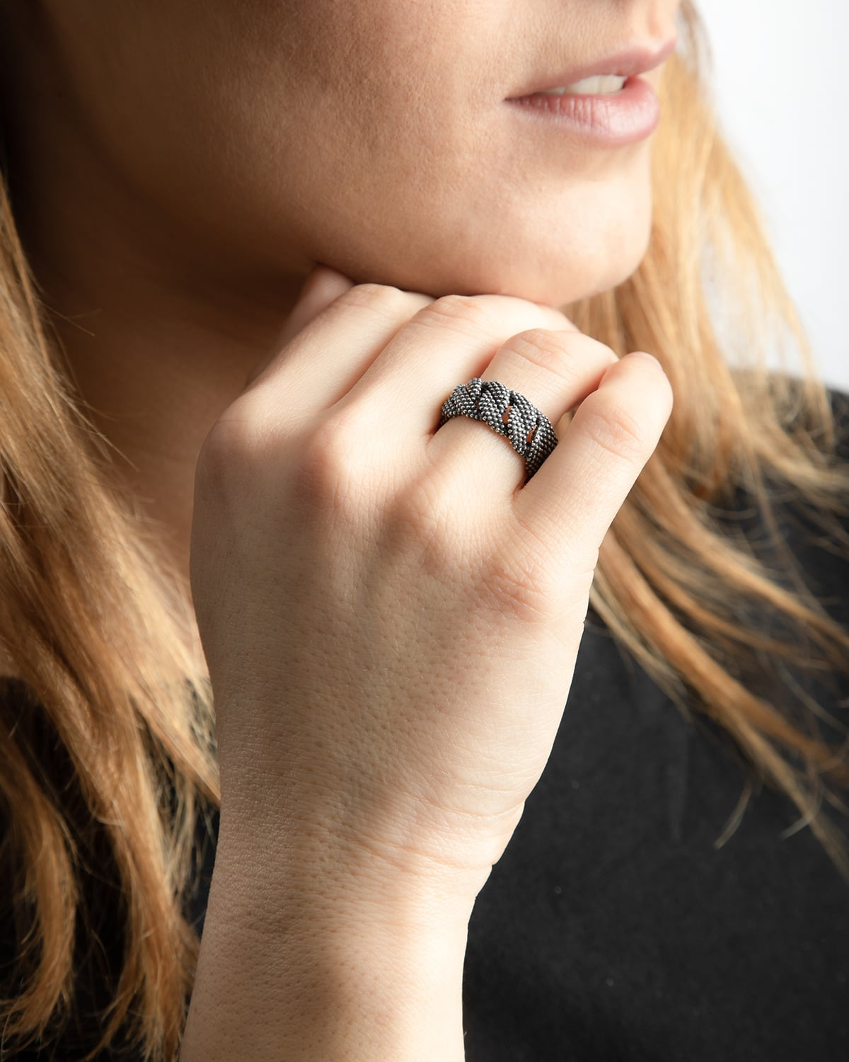 Bague en argent, petite gourmette à pois, Nove25