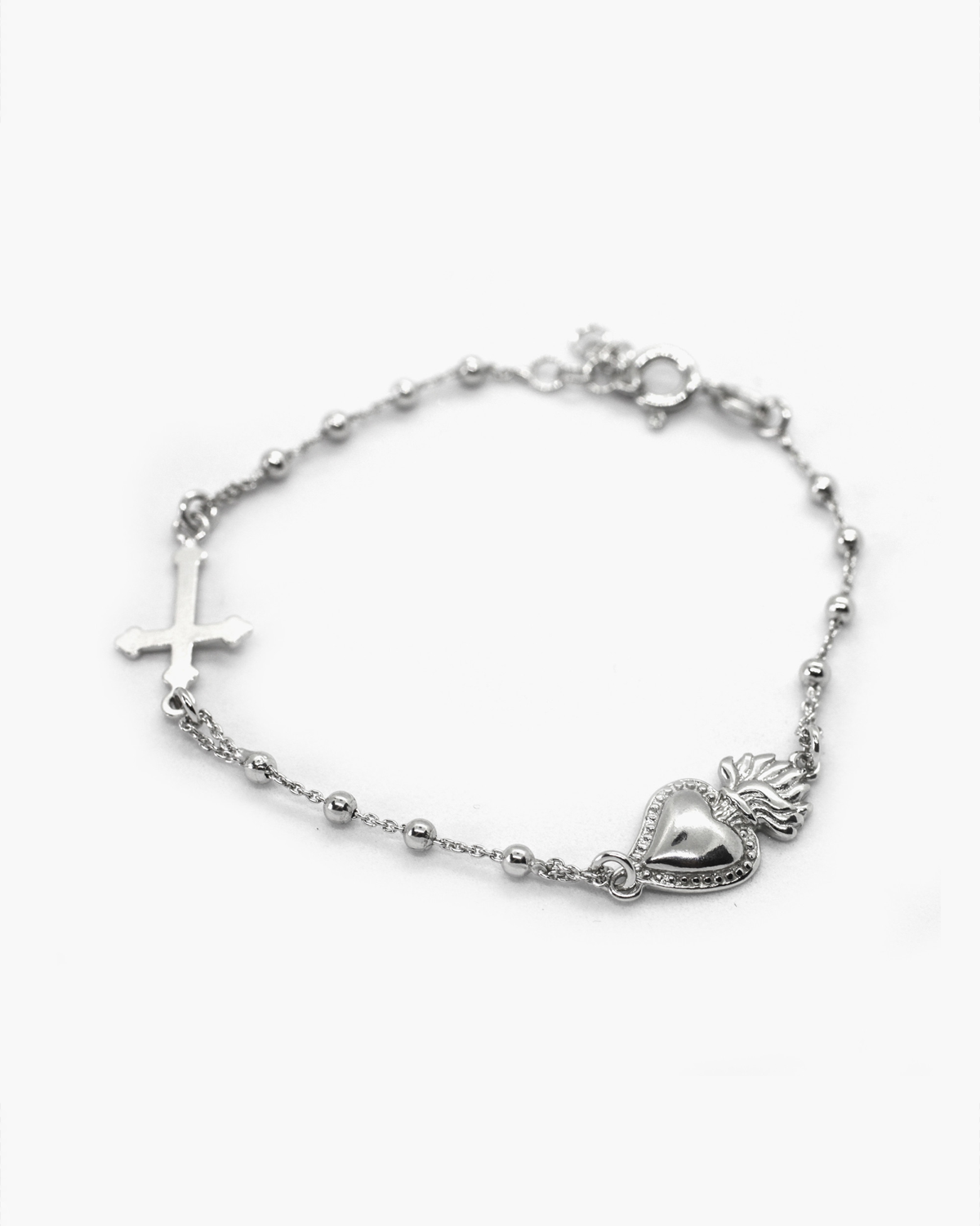 Bracciale in argento rosario cuore ex voto e croce gotica, Nove25