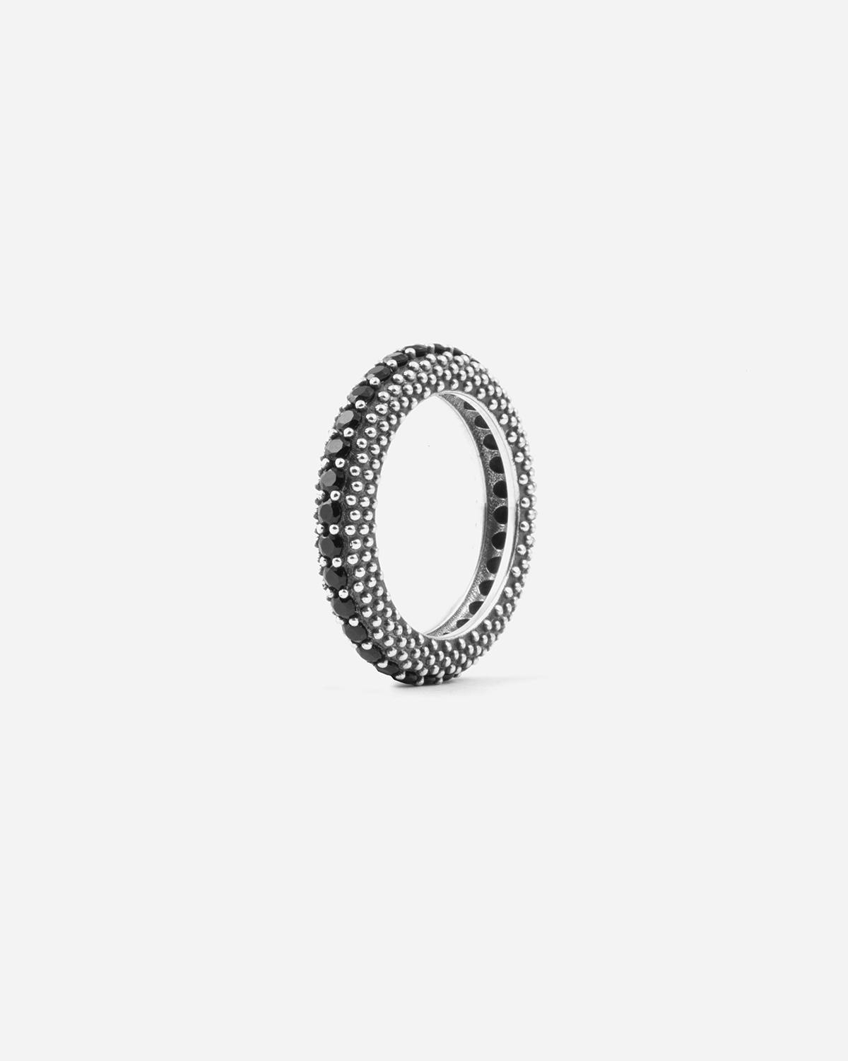 Bague en argent, bande h6 avec diamants noirs, Nove25