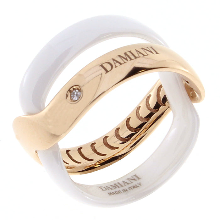 Anello oro rosa e ceramica con diamante Abbraccio, Damiani